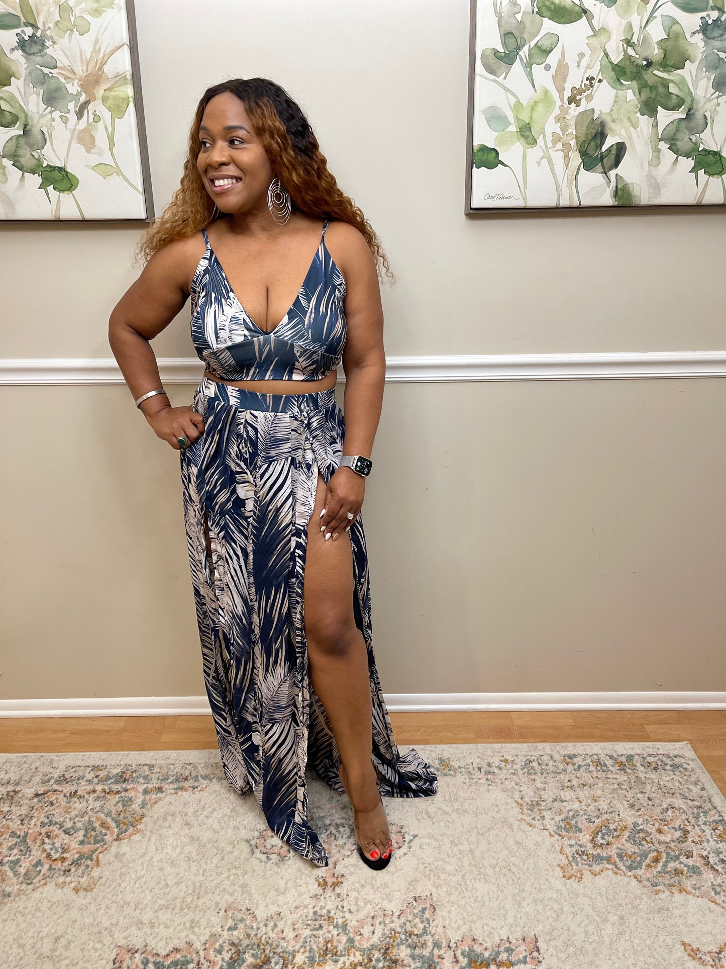 Nannie Plunging Crop Top Skirt Set