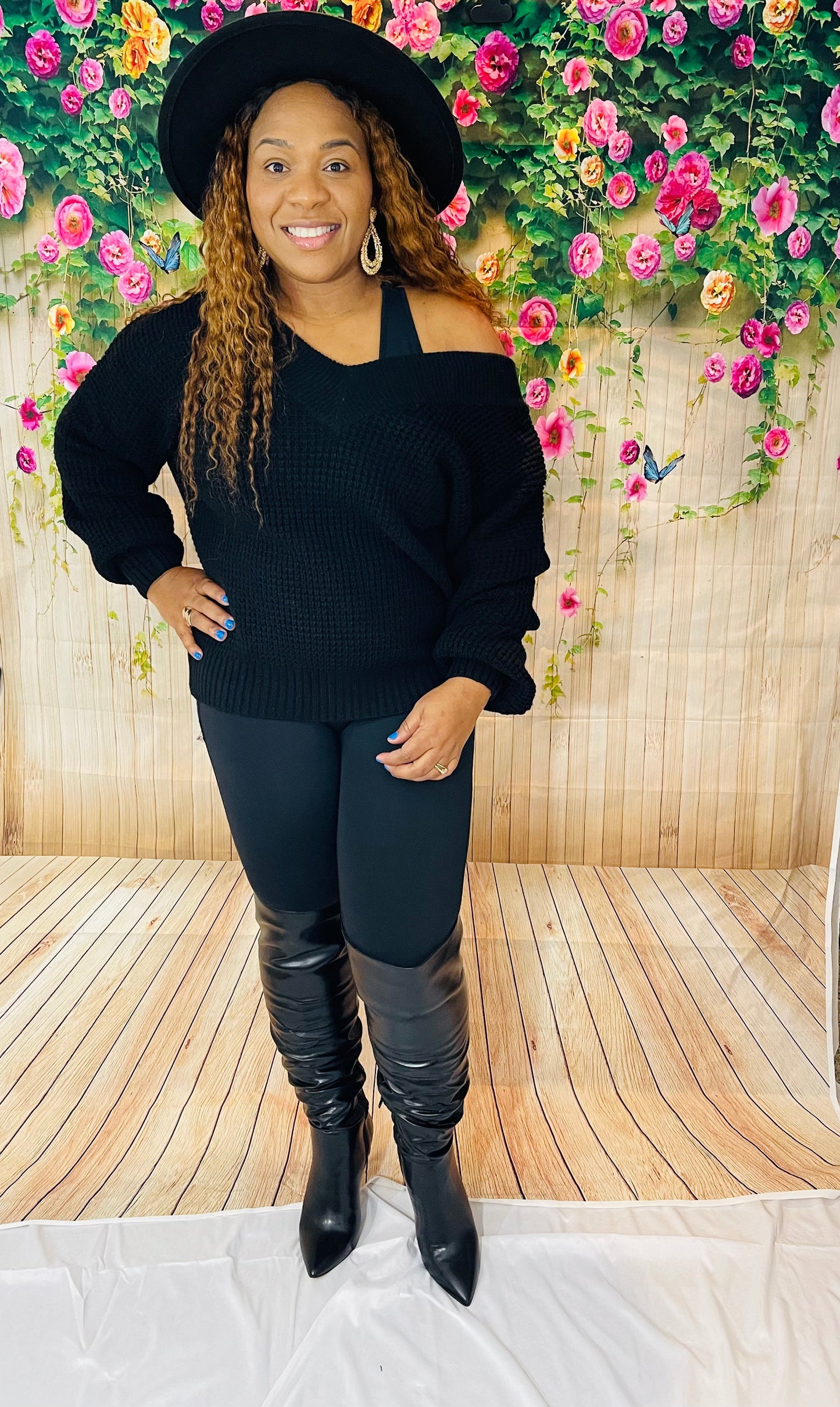 Waffle Oversize Sweater | Black