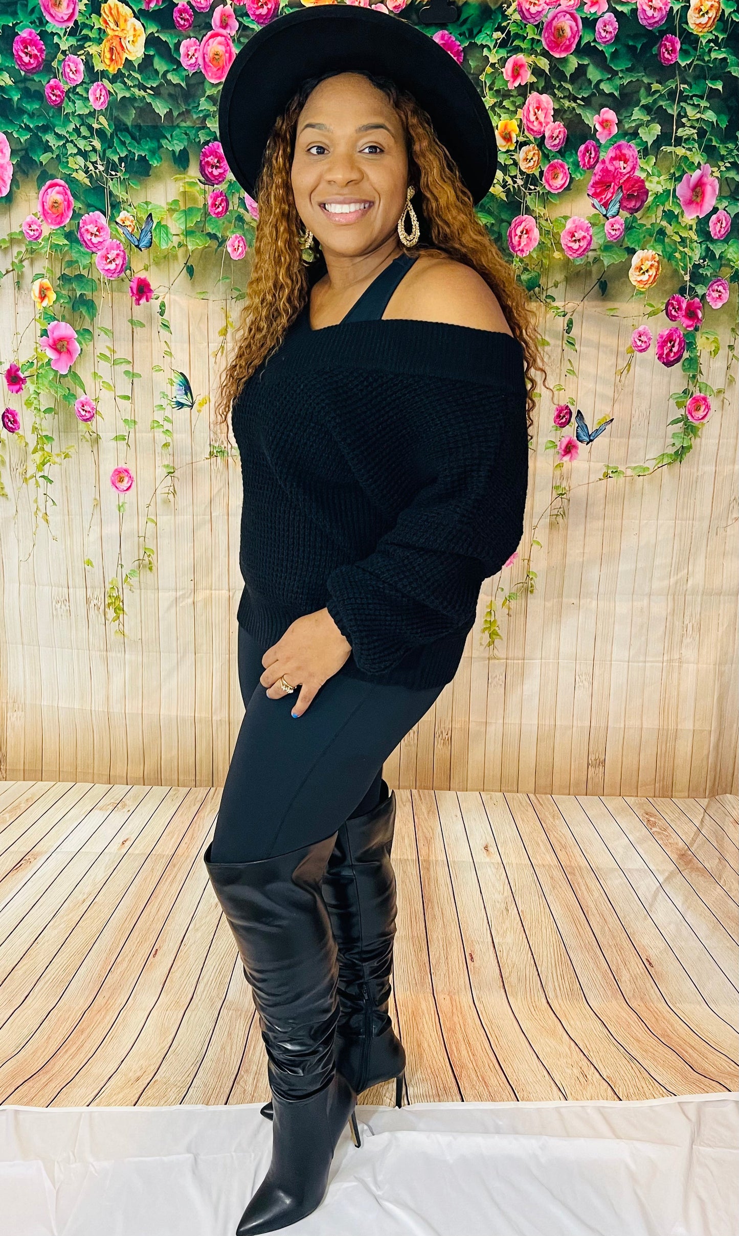 Waffle Oversize Sweater | Black