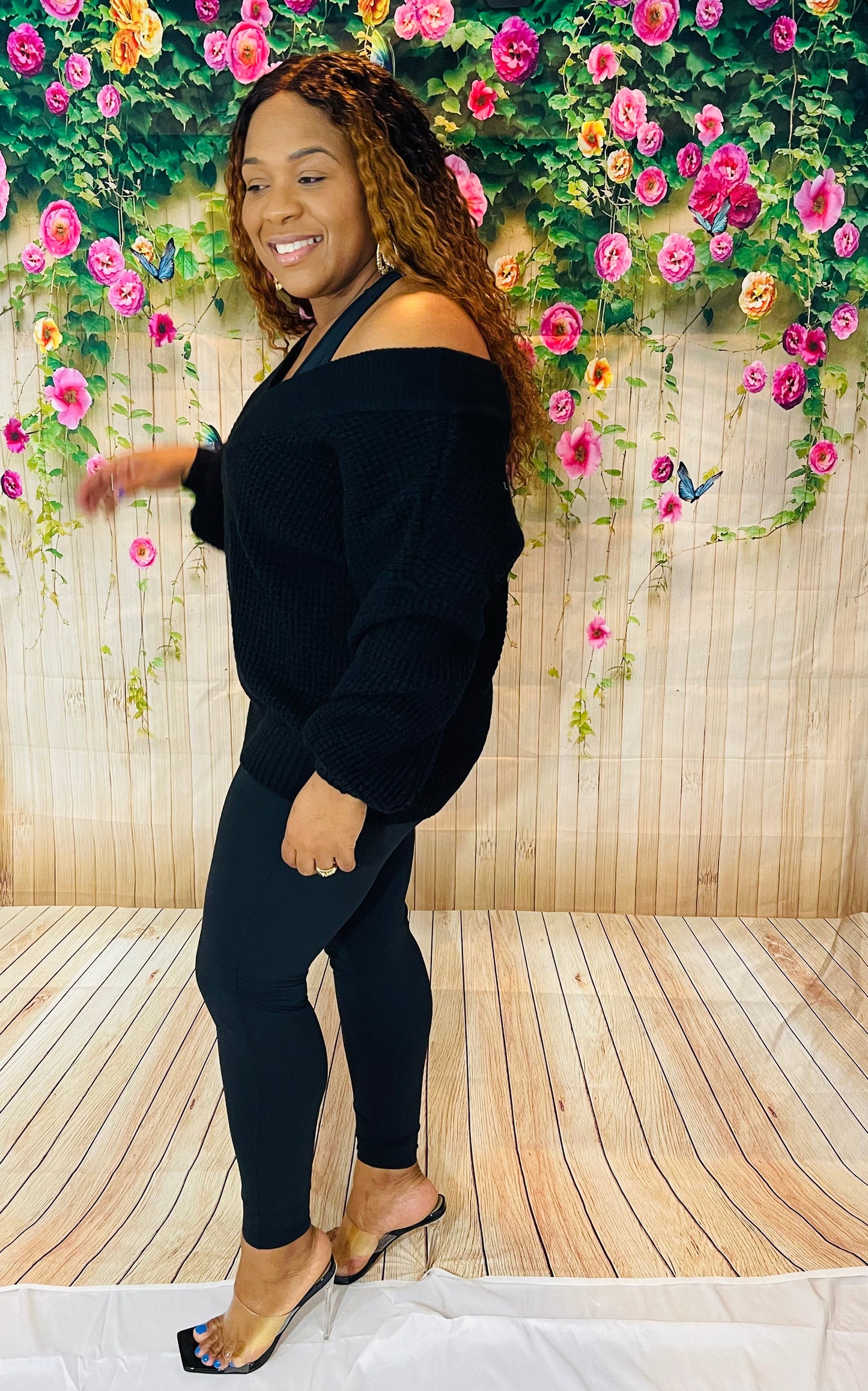 Waffle Oversize Sweater | Black