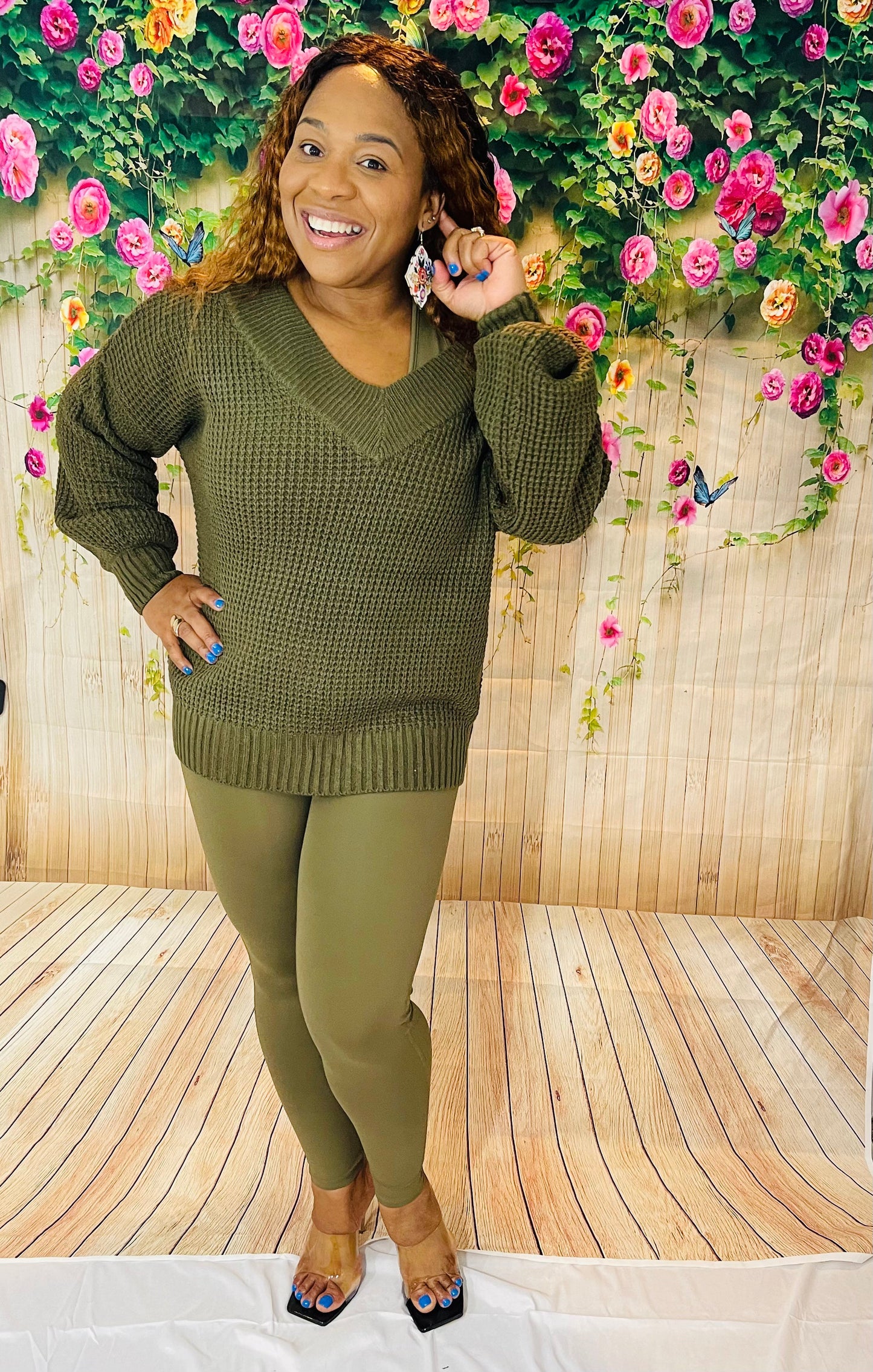 Waffle Oversize Sweater | Dusty Olive