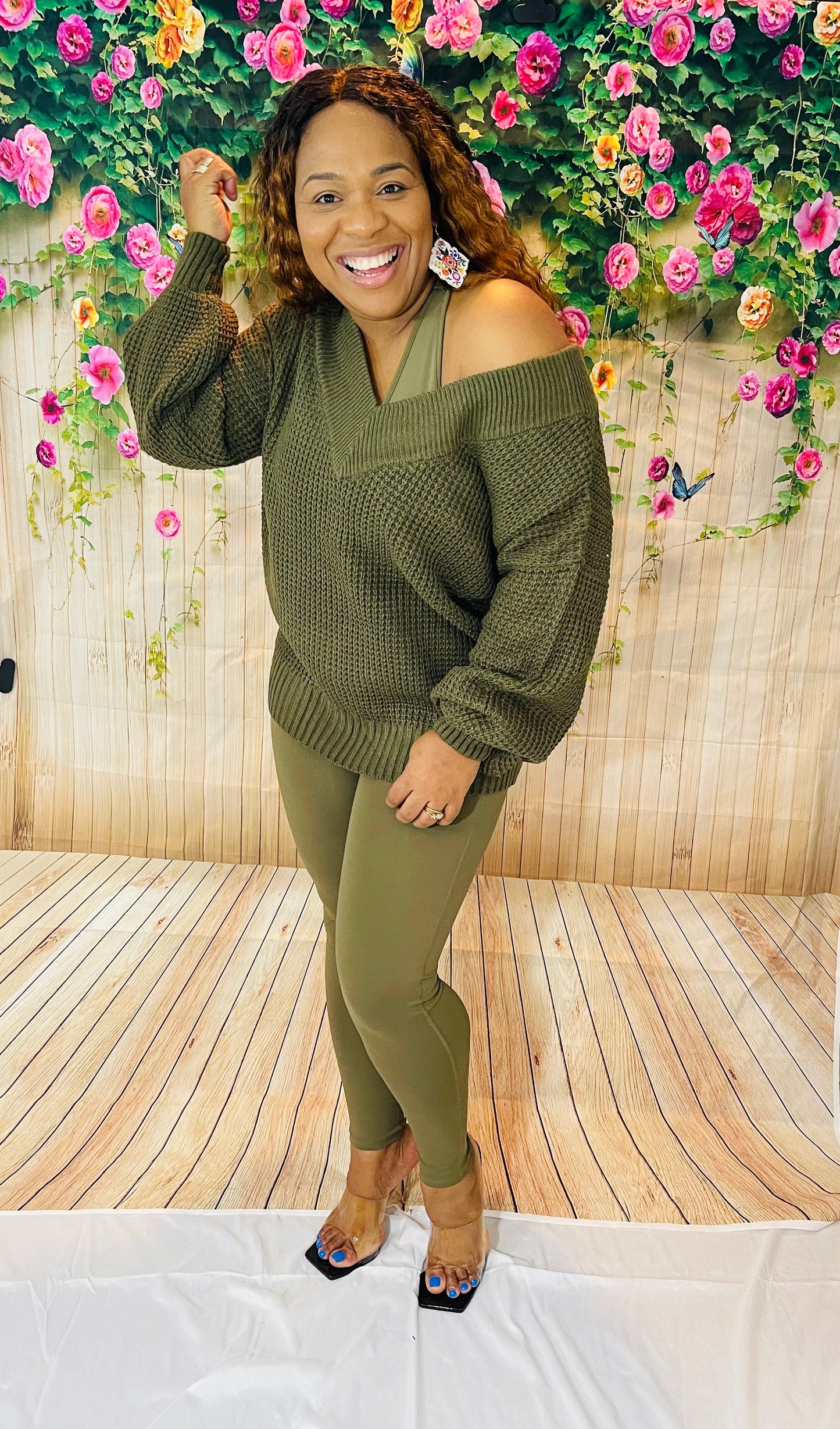 Waffle Oversize Sweater | Dusty Olive