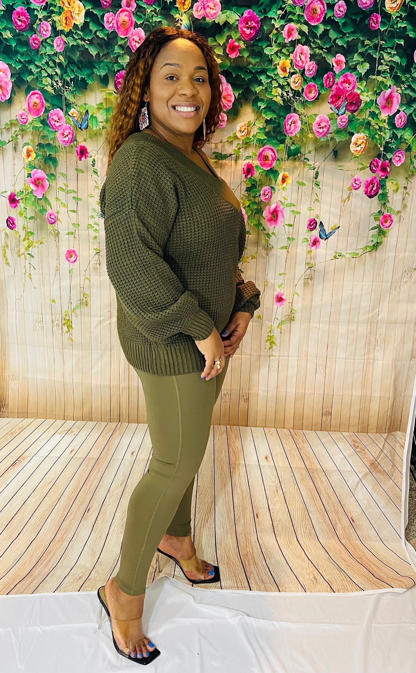 Waffle Oversize Sweater | Dusty Olive