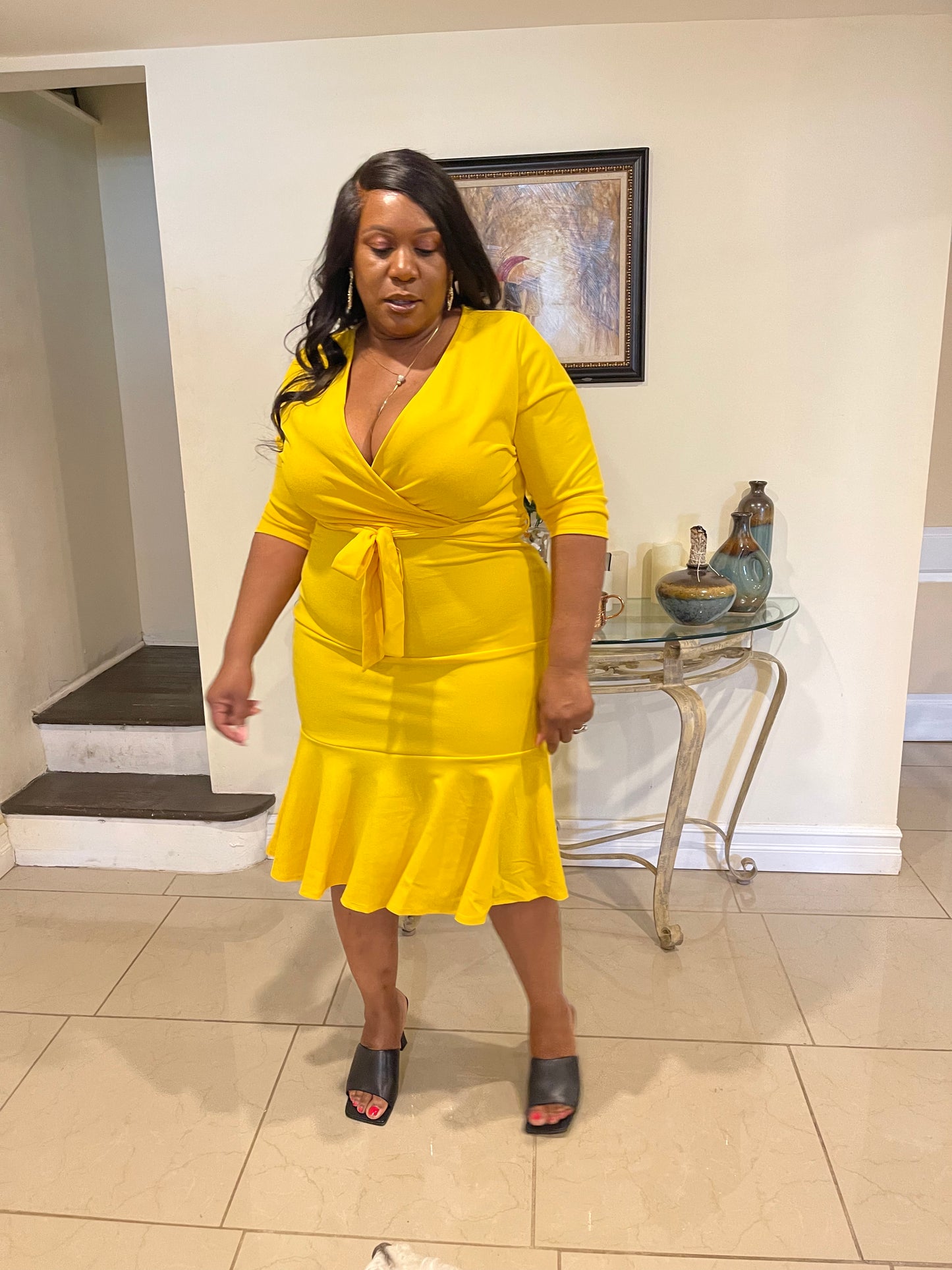Astelle V Neck Ruffle Dress