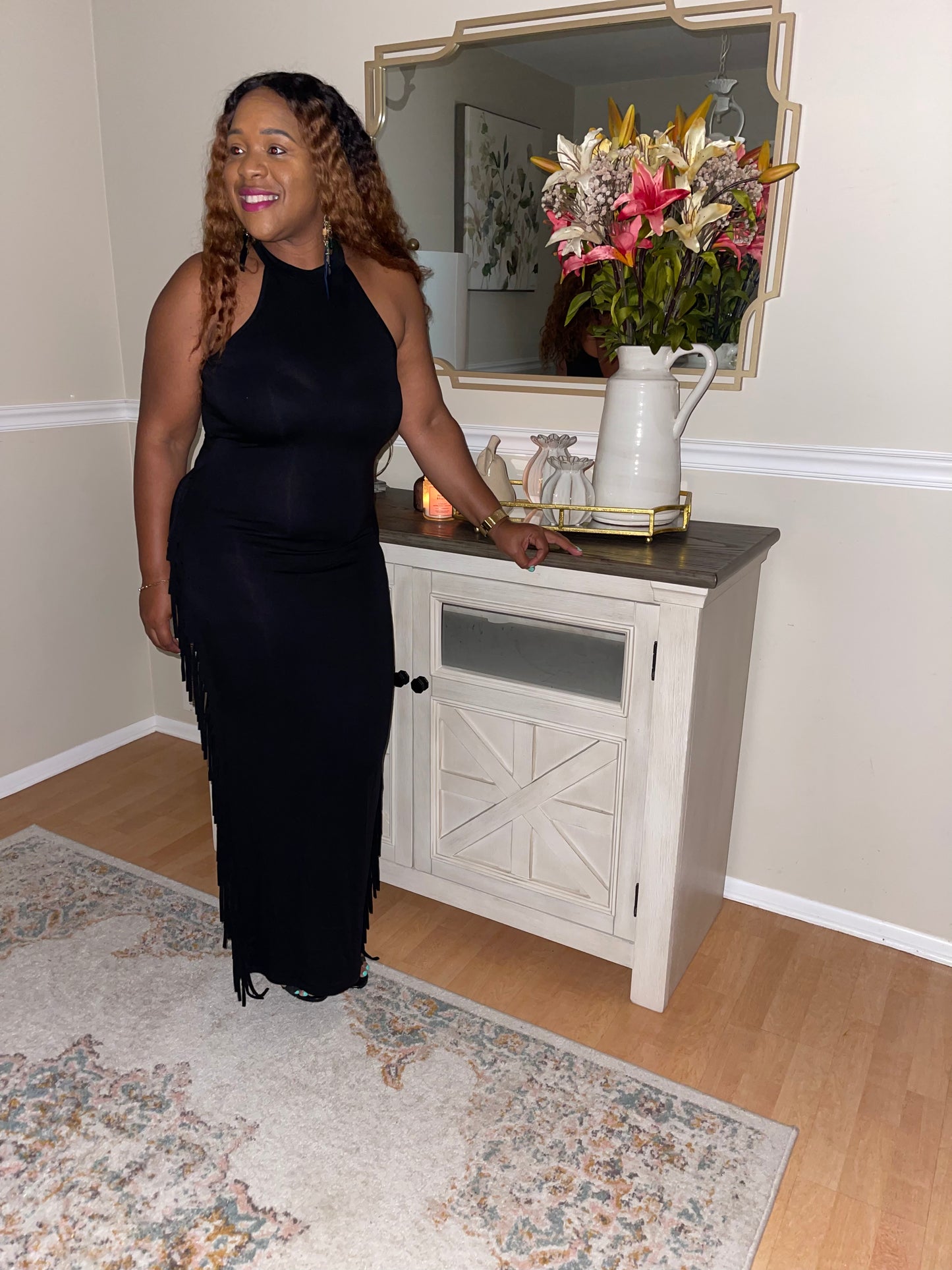 Anya Black Fringe Maxi Dress