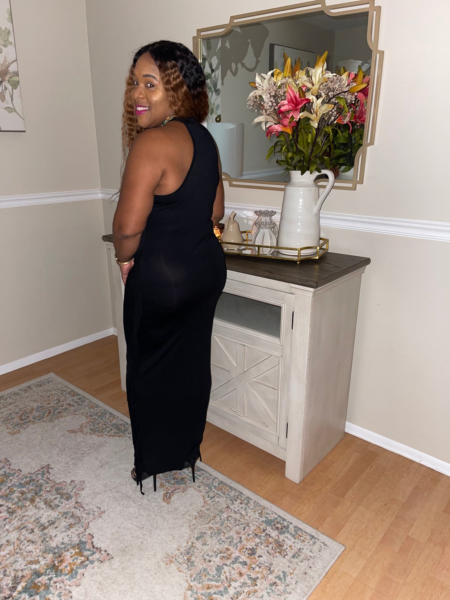 Anya Black Fringe Maxi Dress