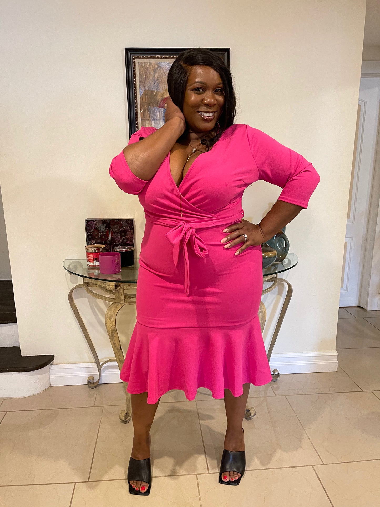 Astelle V Neck Ruffle Dress