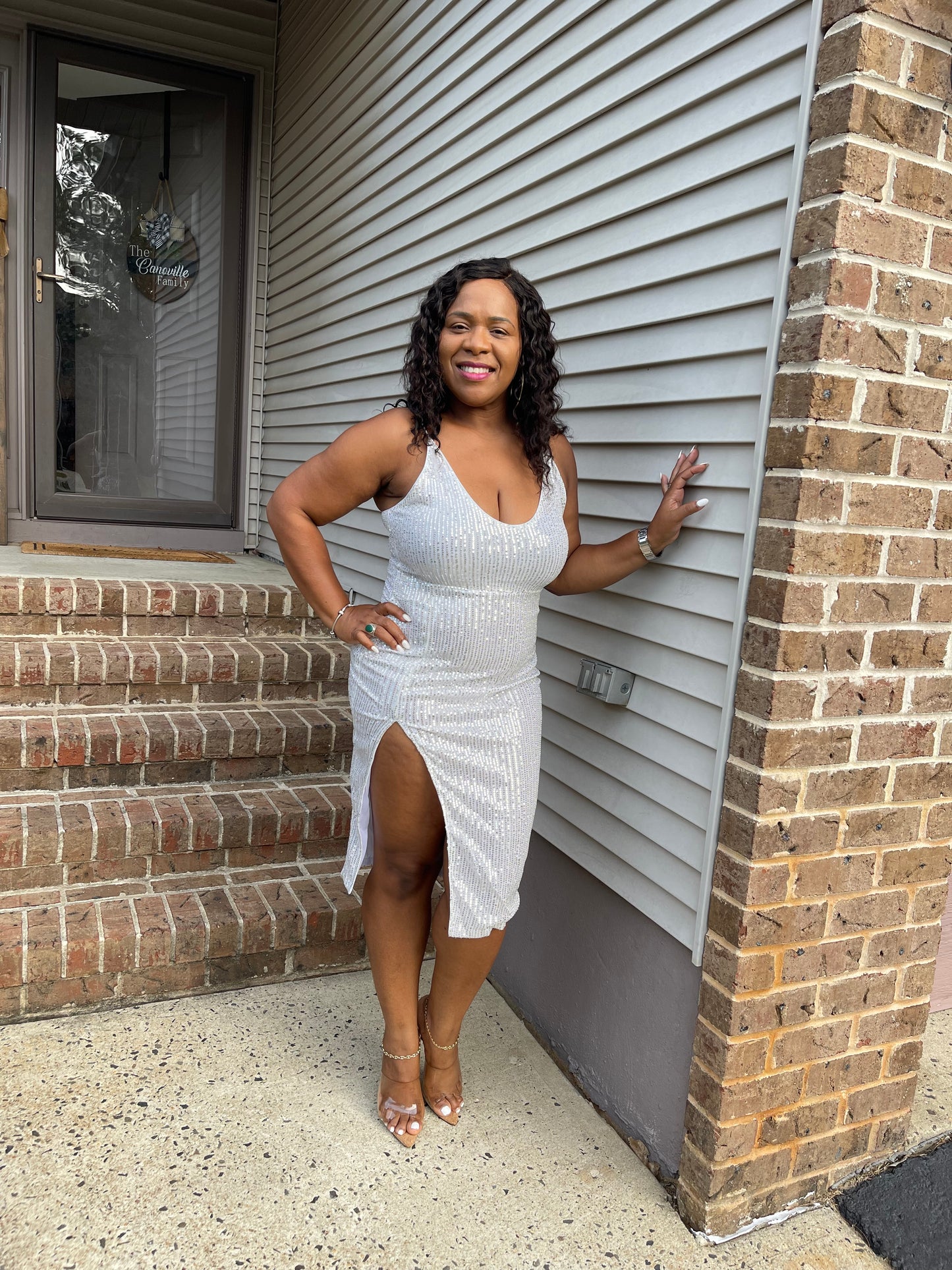 Adore Sequined Sleeveless Side Slit Dress