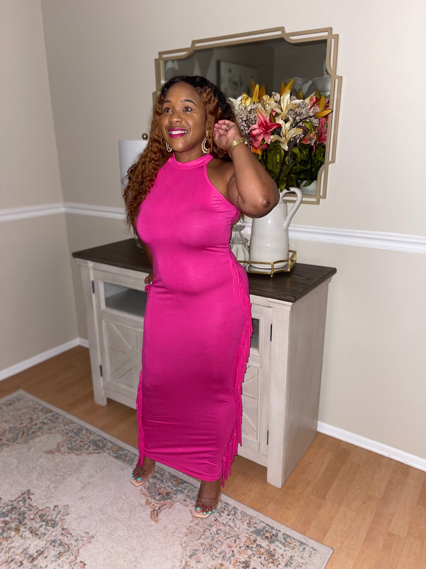 Anya Fuchsia Fringe Maxi Dress