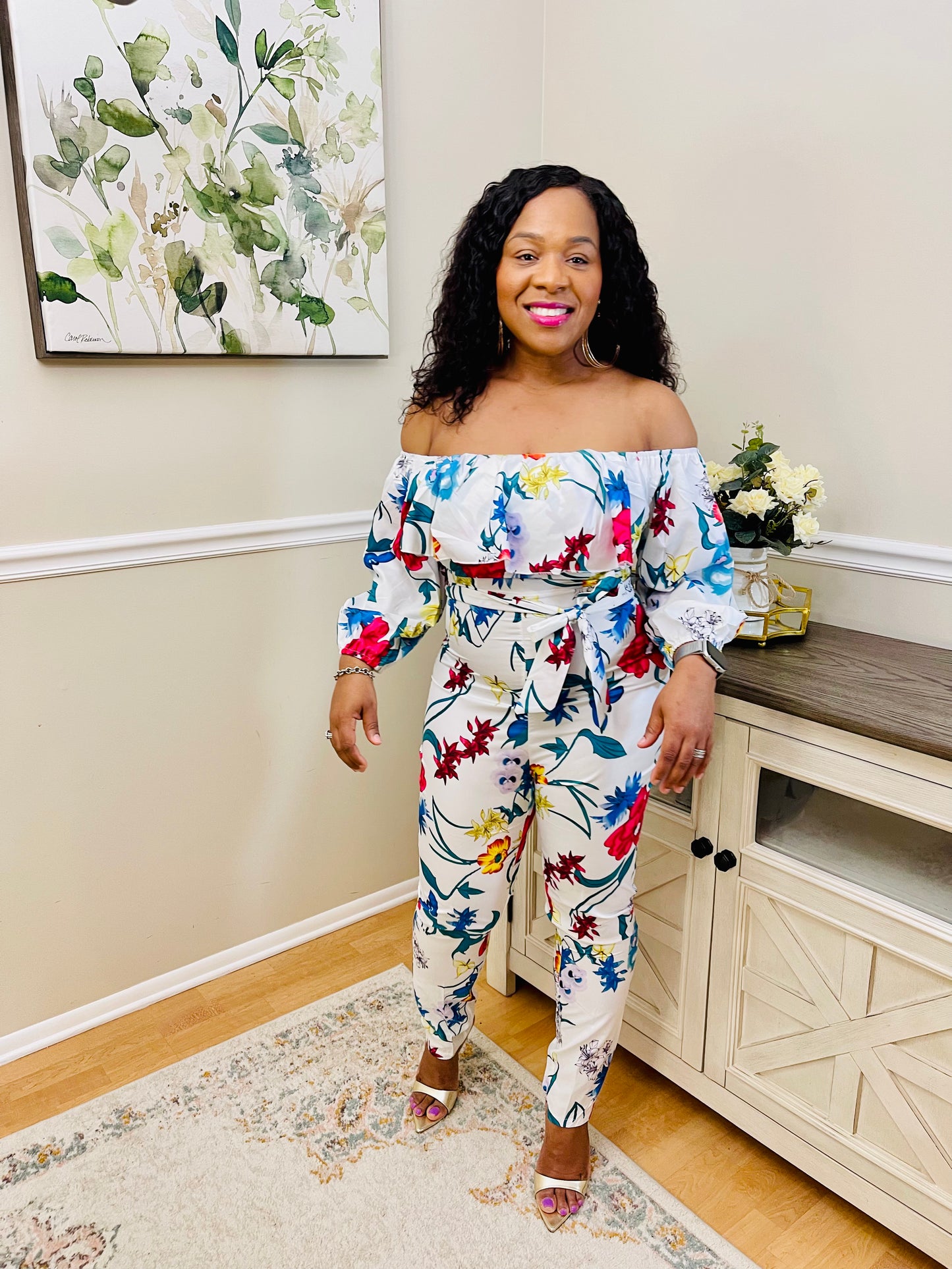 Nyx Off Shoulder Floral Print Jumpsuit