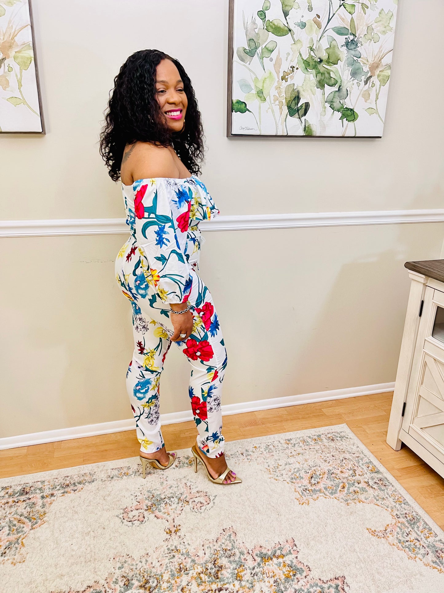Nyx Off Shoulder Floral Print Jumpsuit