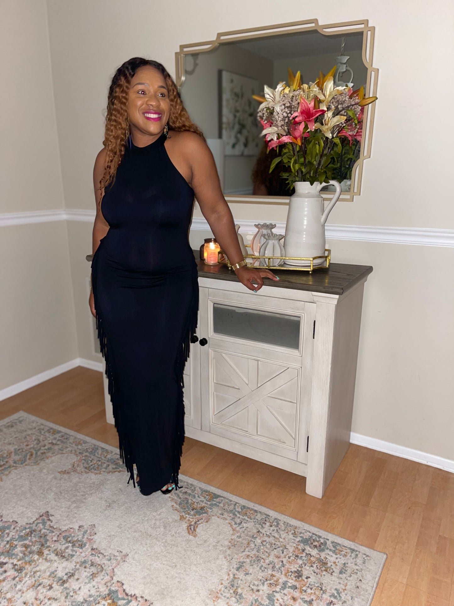 Anya Black Fringe Maxi Dress