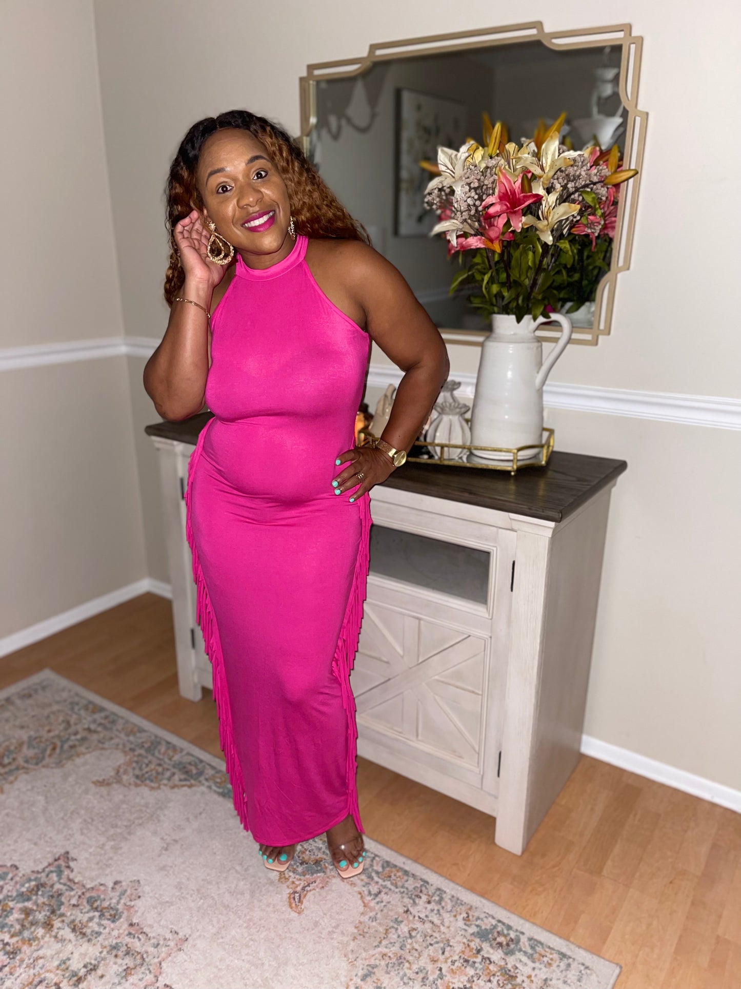 Anya Fuchsia Fringe Maxi Dress
