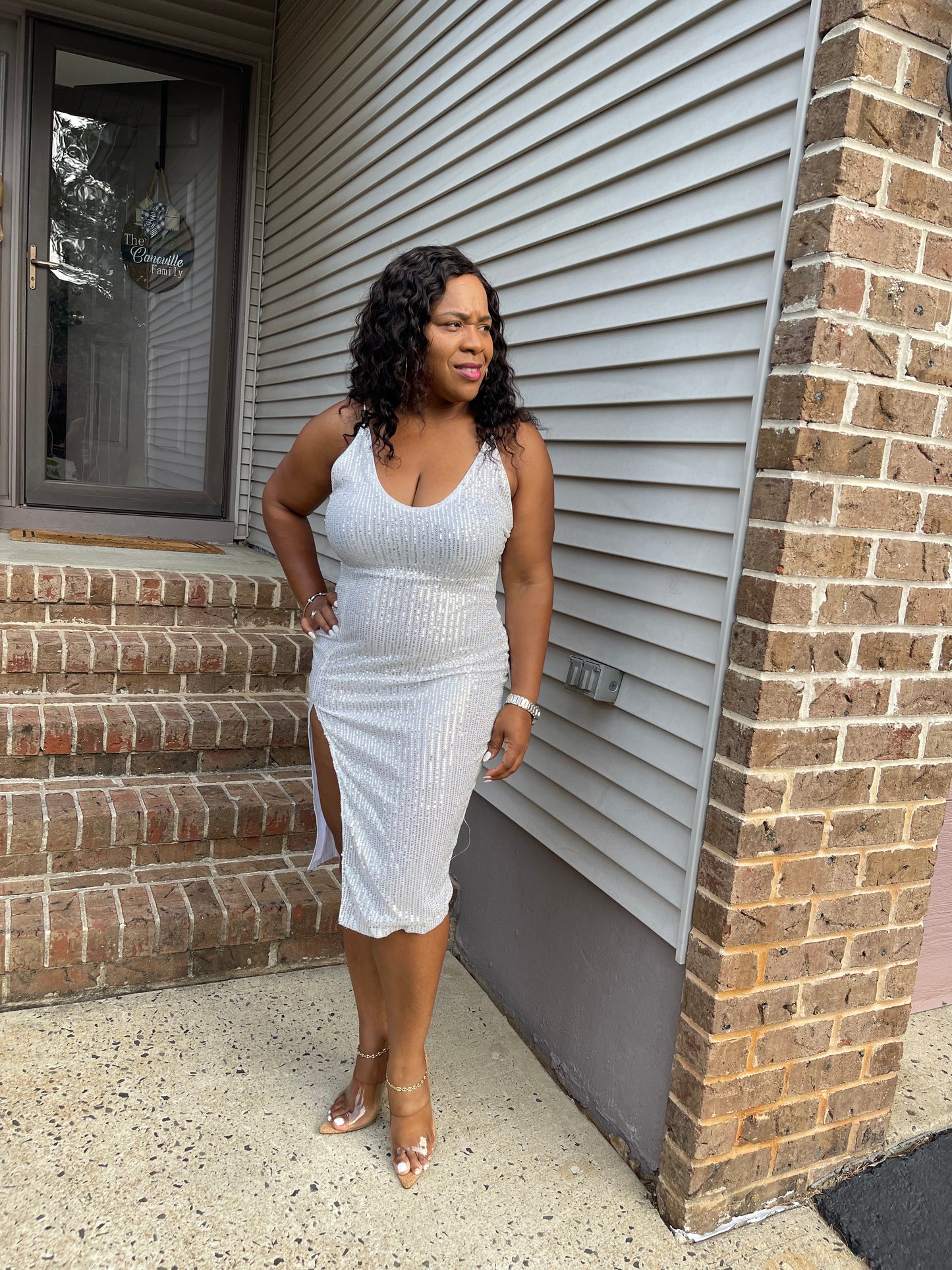 Adore Sequined Sleeveless Side Slit Dress
