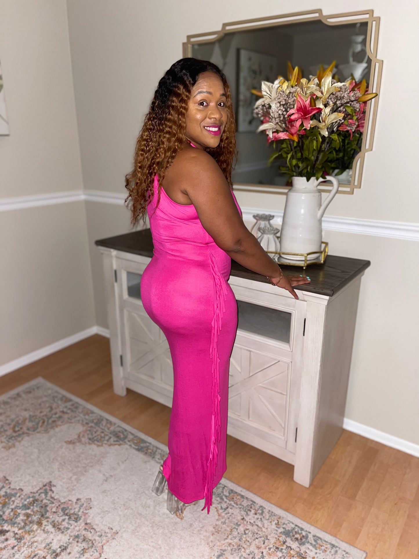 Anya Fuchsia Fringe Maxi Dress