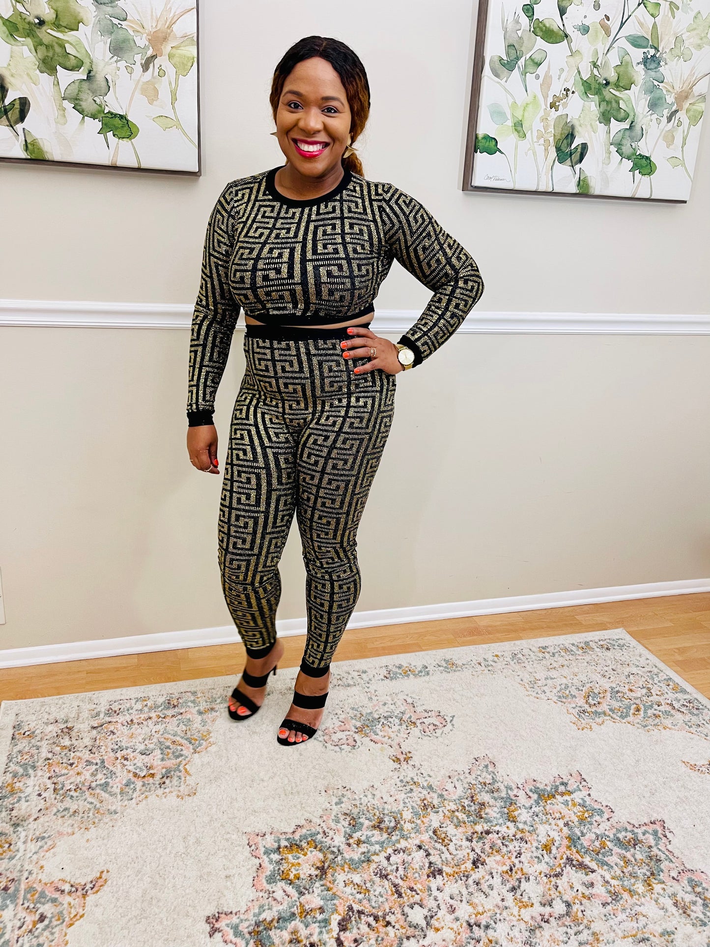 Harmony Gold Round Neck Cropped & Leggings Set
