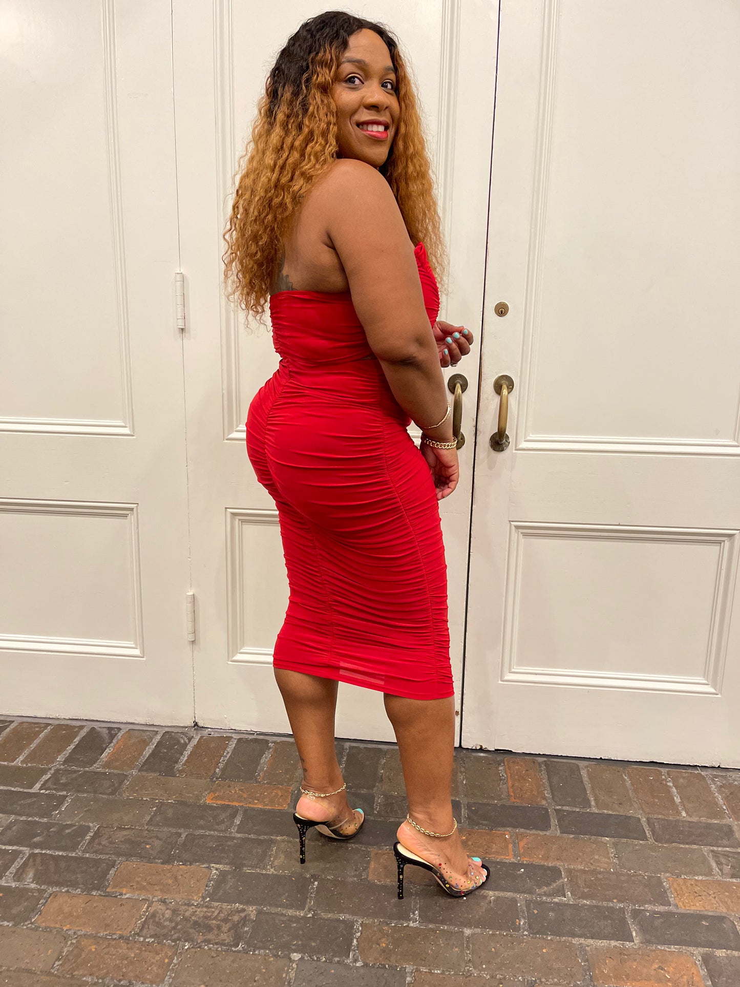 Latona Sweetheart Strapless Ruched Crop Top Skirt Set