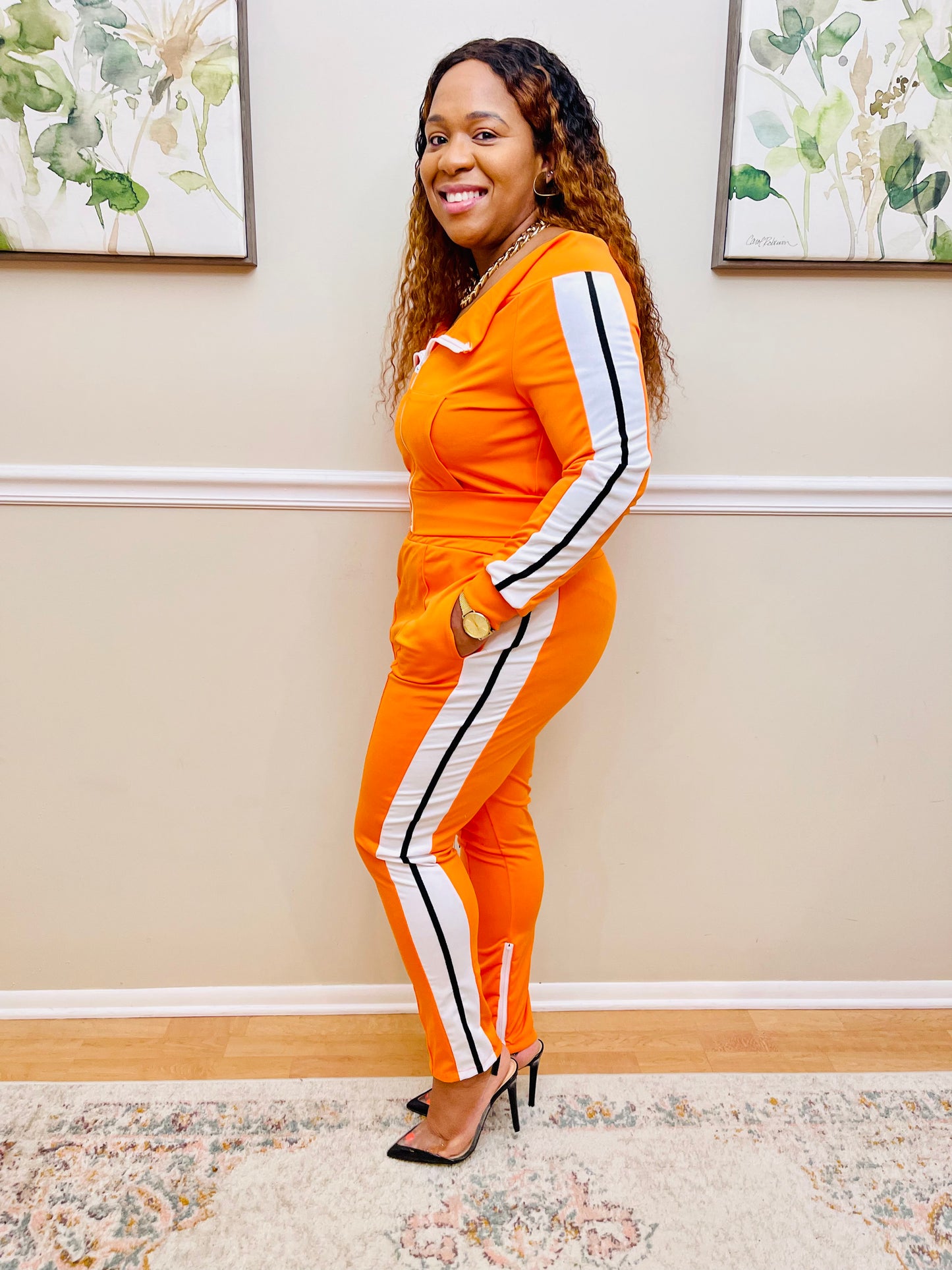 Just Classy Off The Shoulder Orange Jogger Set