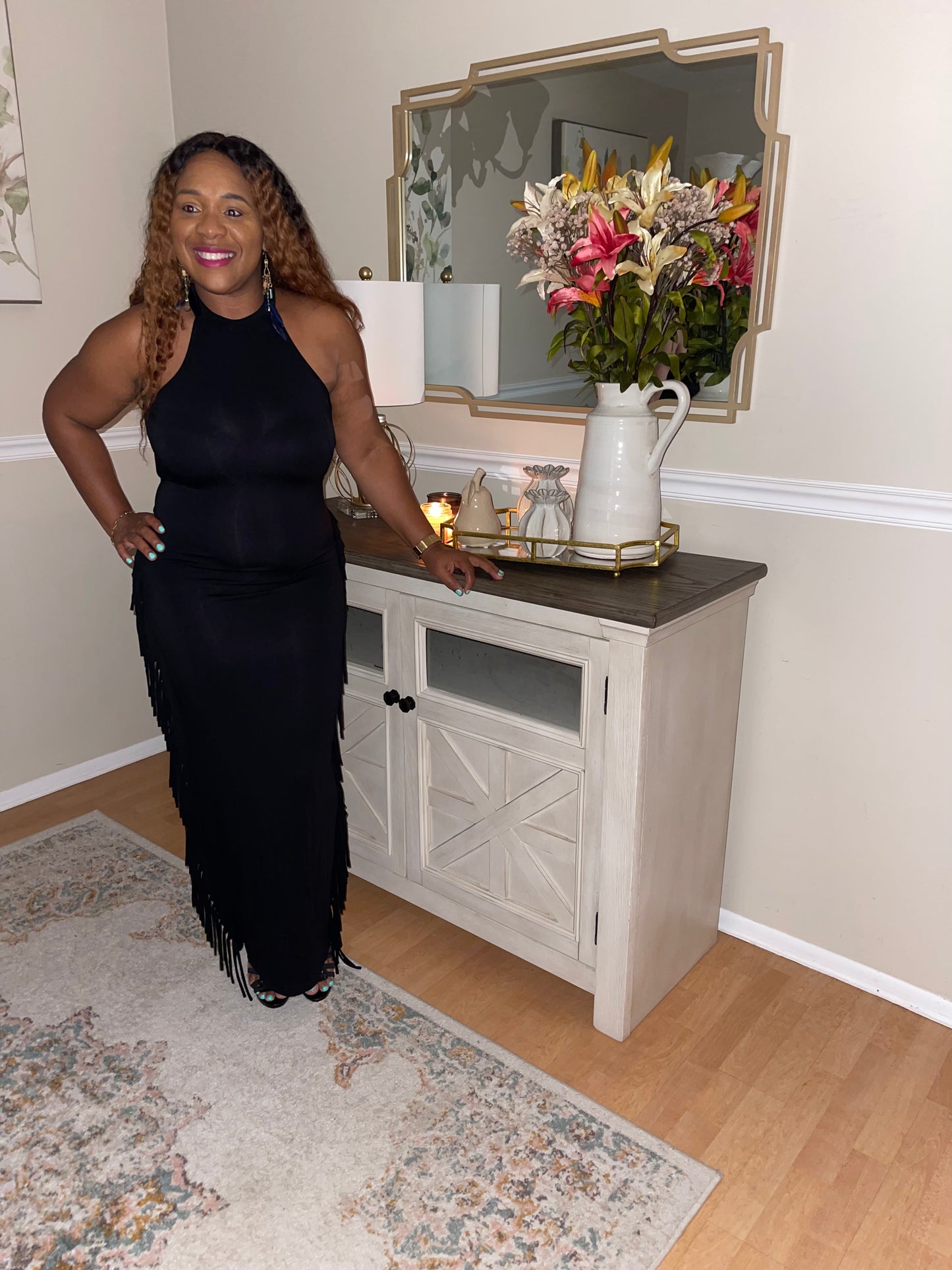 Anya Black Fringe Maxi Dress