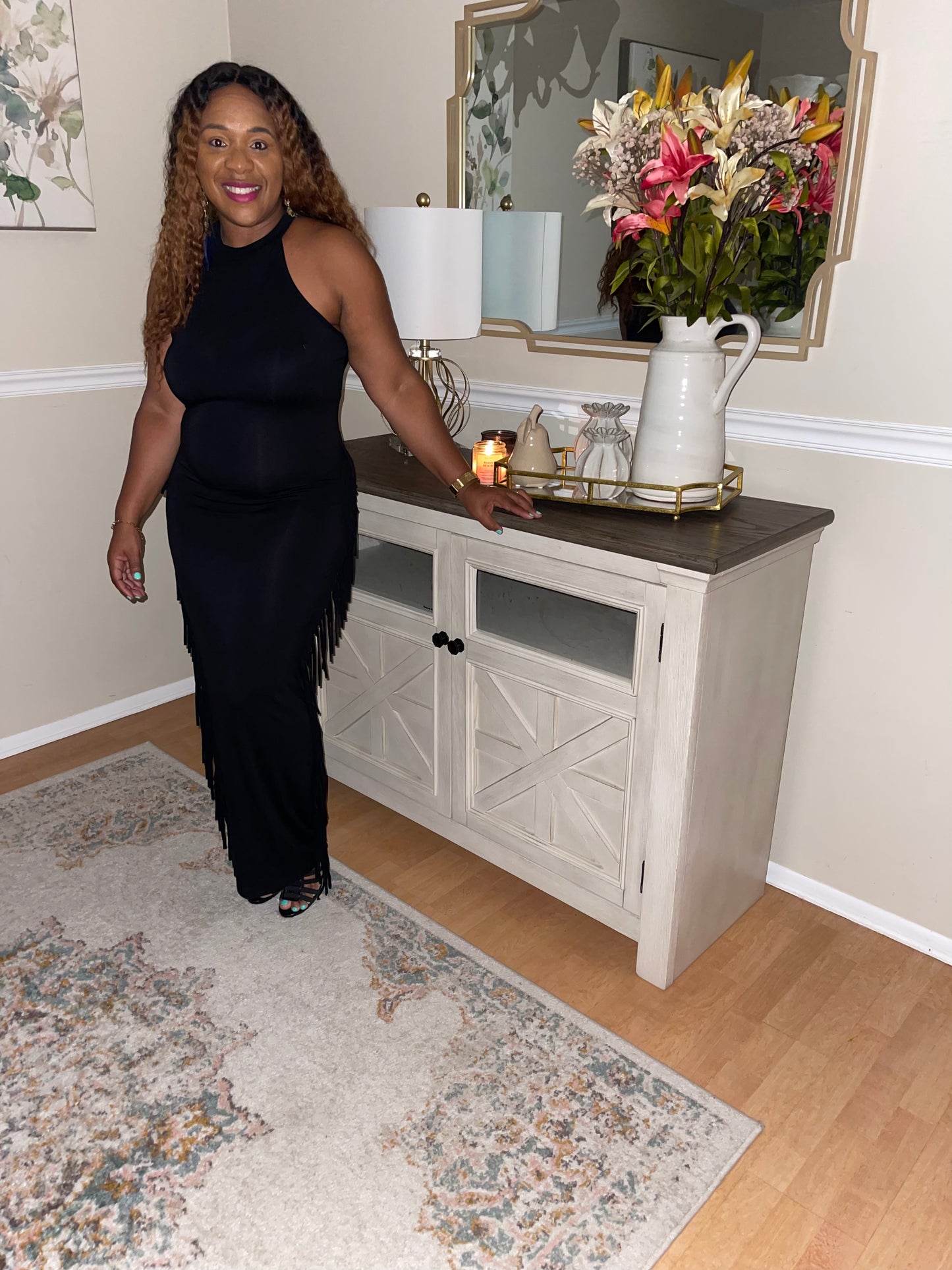 Anya Black Fringe Maxi Dress