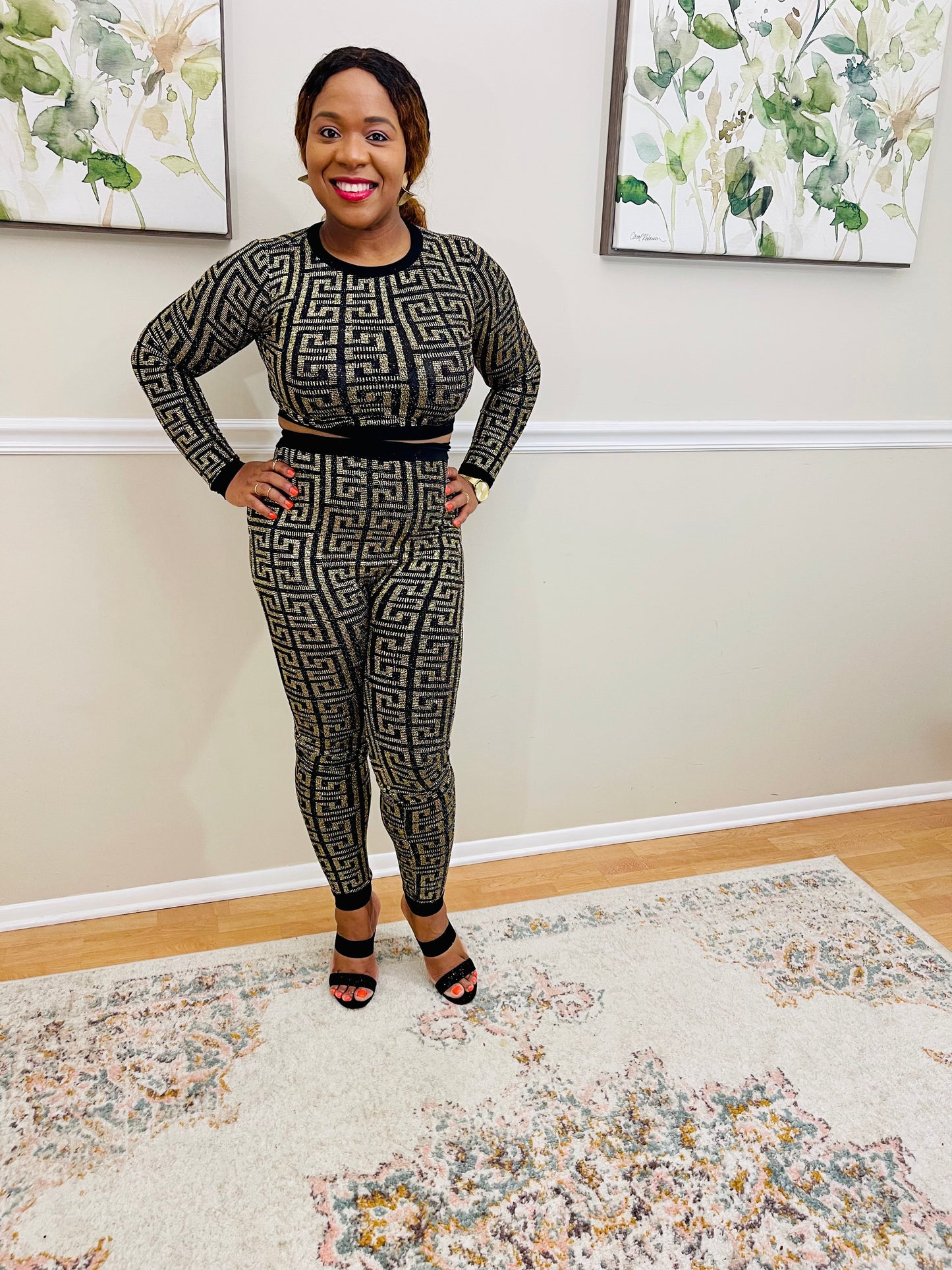 Harmony Gold Round Neck Cropped & Leggings Set