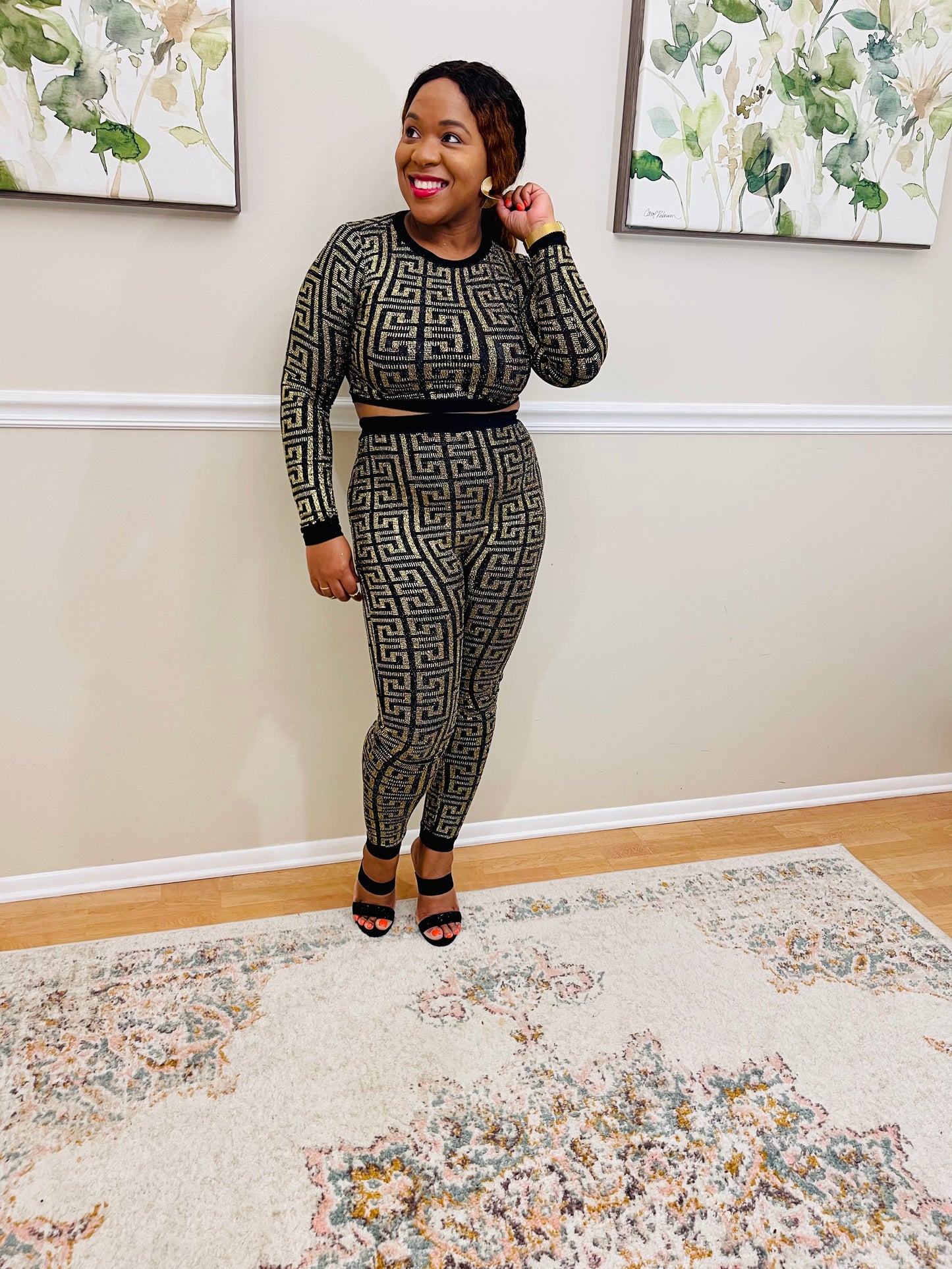 Harmony Gold Round Neck Cropped & Leggings Set