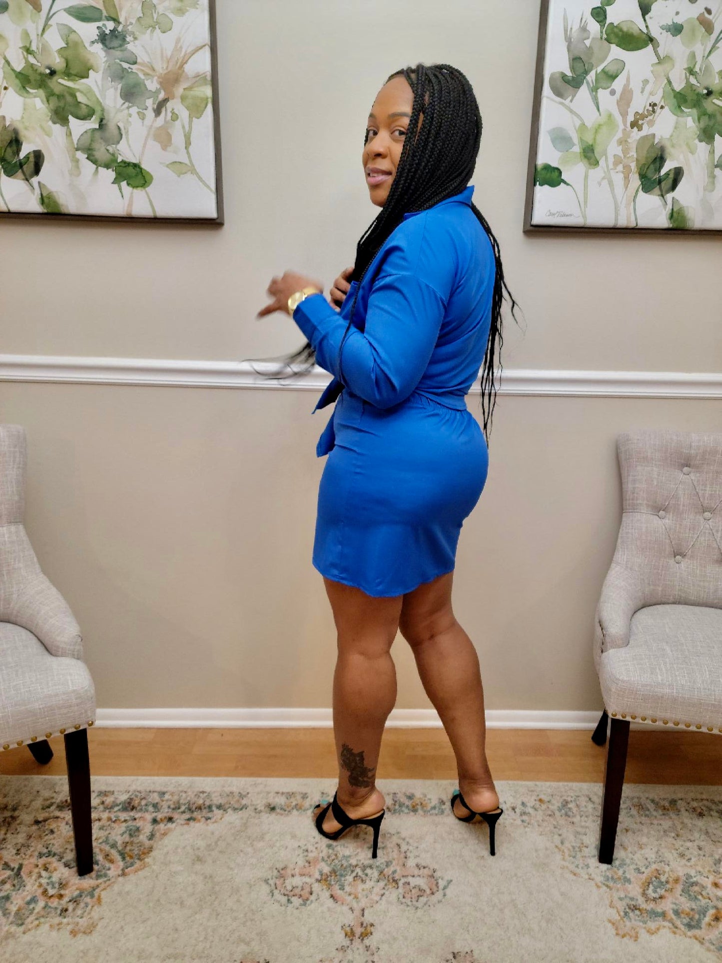 Felina Blue Collared Top Skirt Set