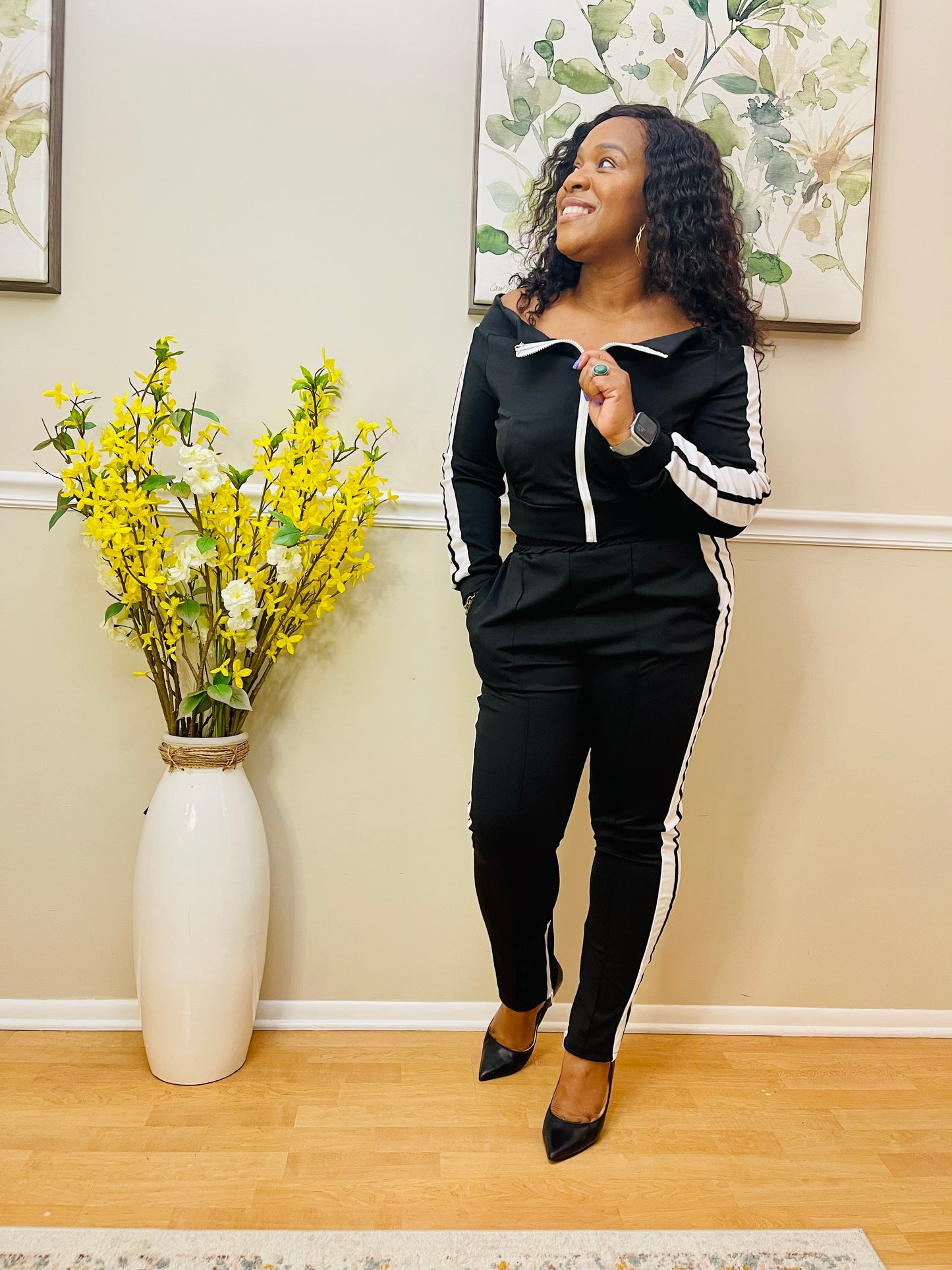 Just Classy Off The Shoulder Jogger Set