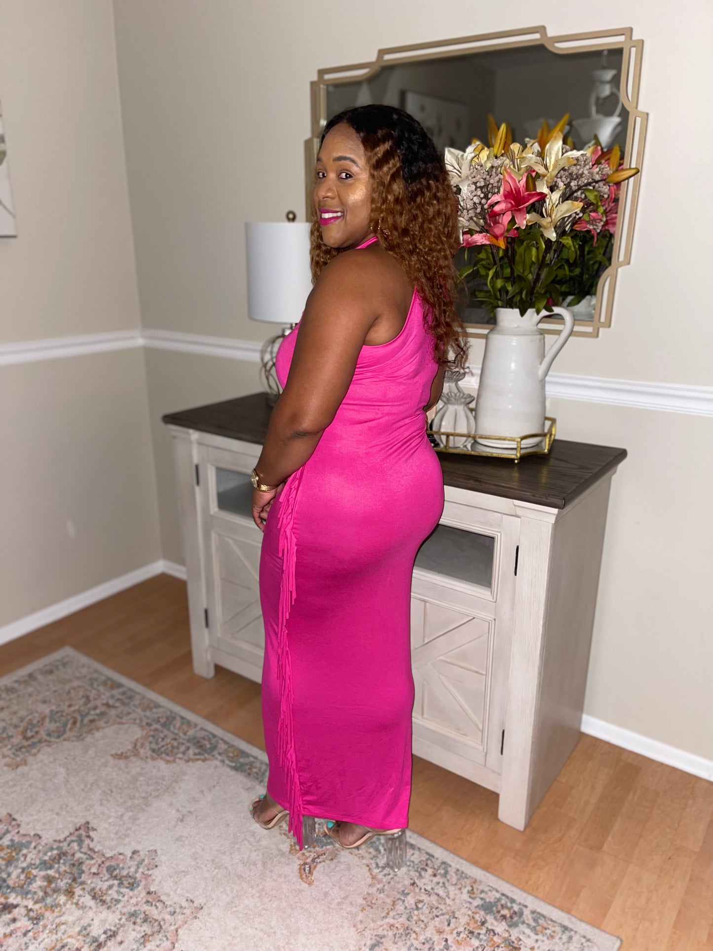 Anya Fuchsia Fringe Maxi Dress