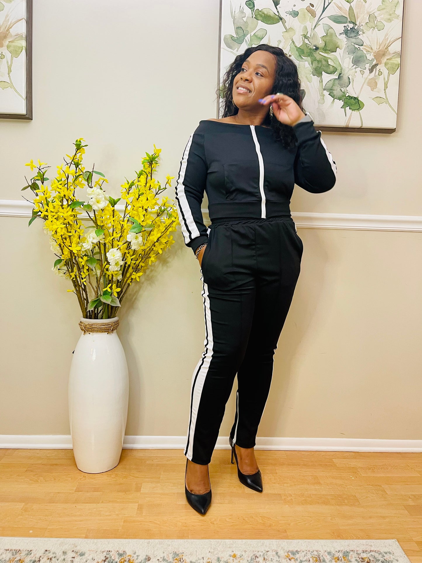 Just Classy Off The Shoulder Jogger Set