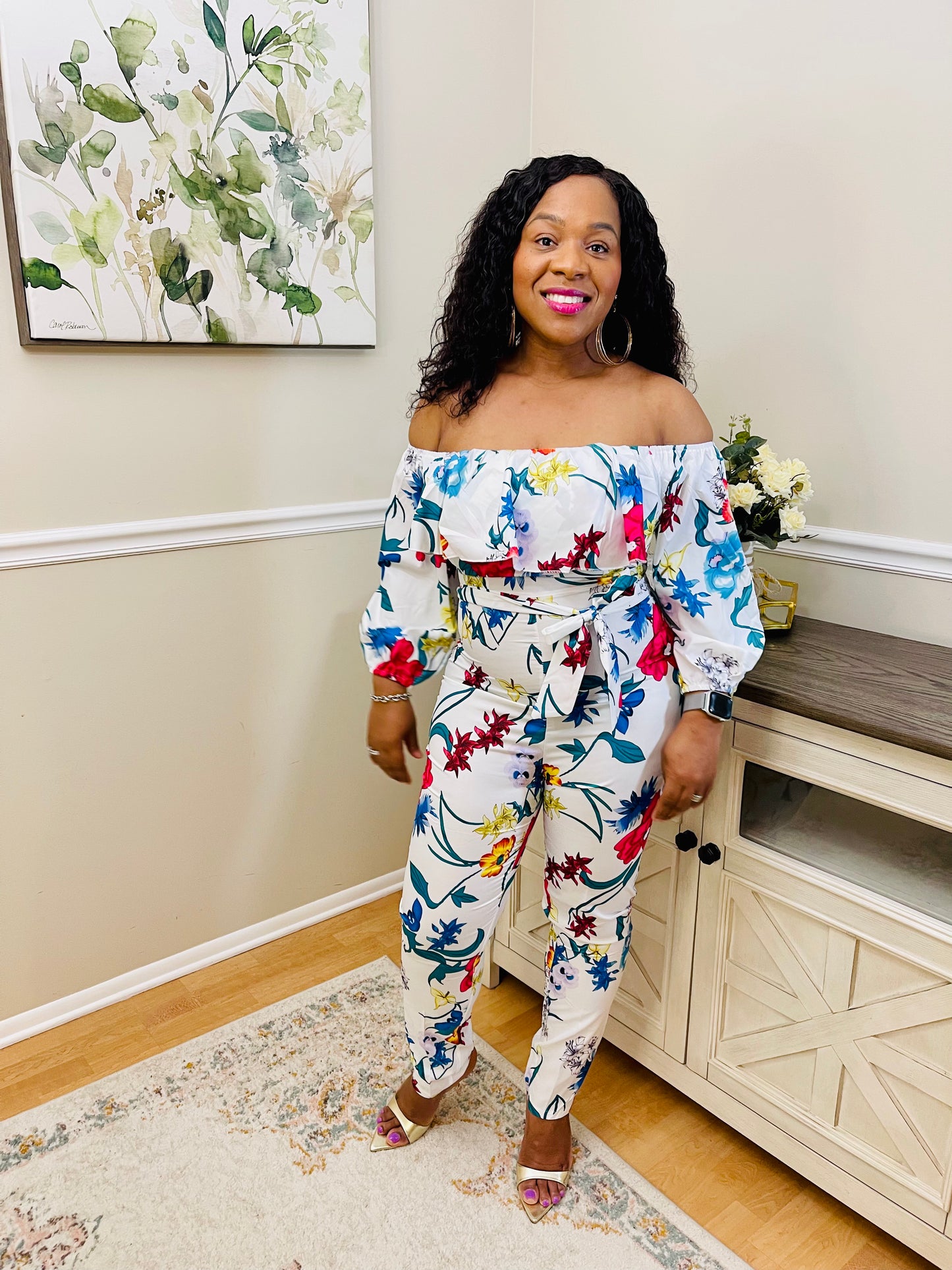 Nyx Off Shoulder Floral Print Jumpsuit