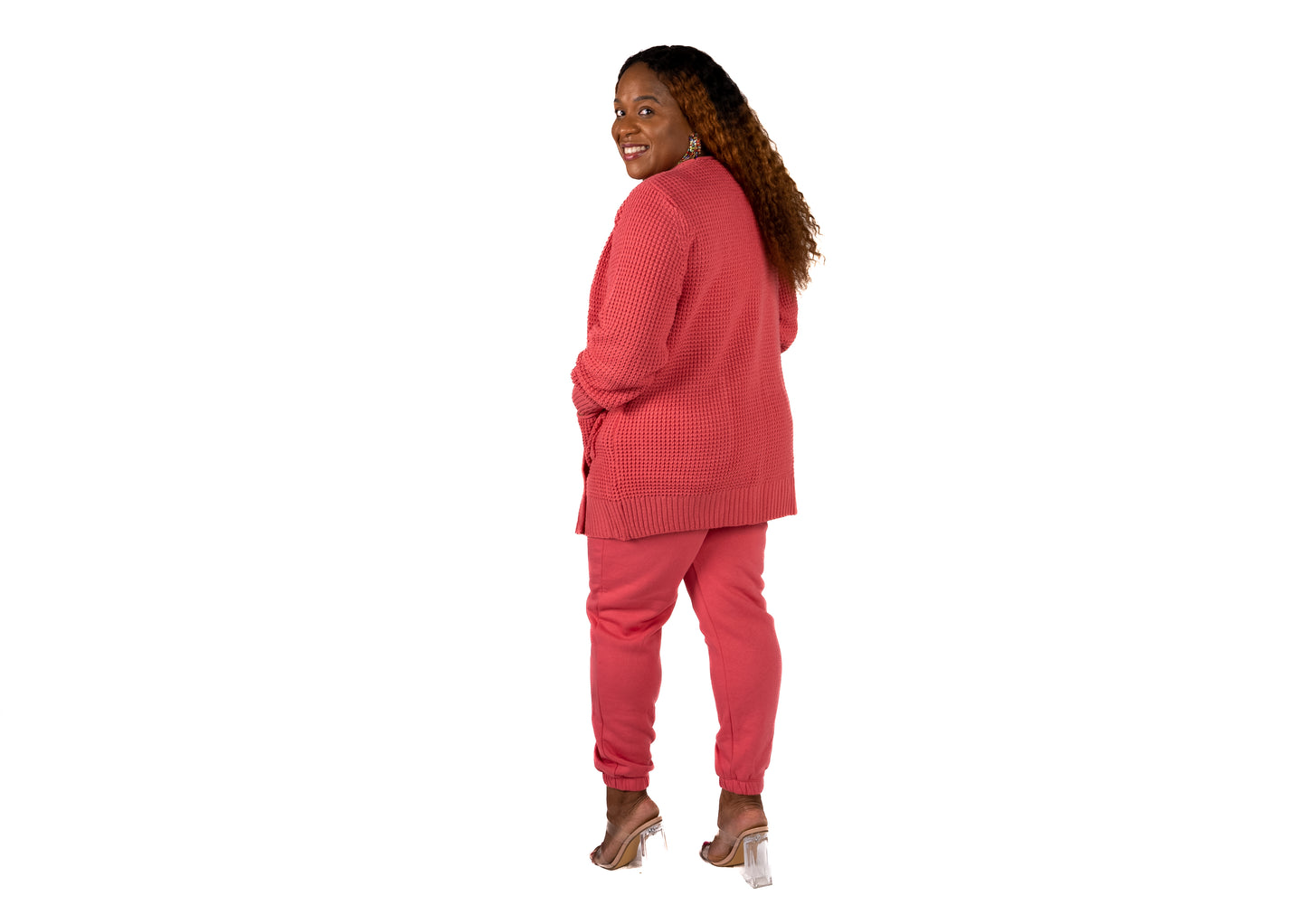 Waffle Open Cardigan Sweater | Desert Rose