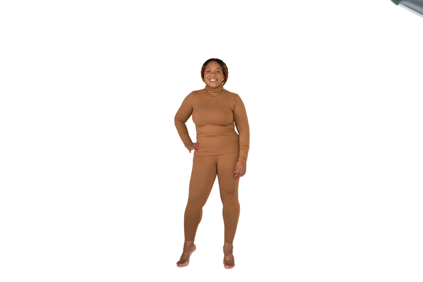 Deep Camel Microfiber Turtleneck Legging Set