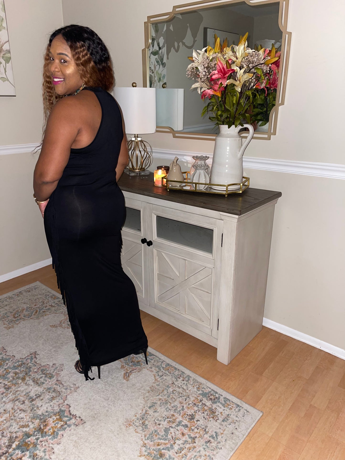 Anya Black Fringe Maxi Dress