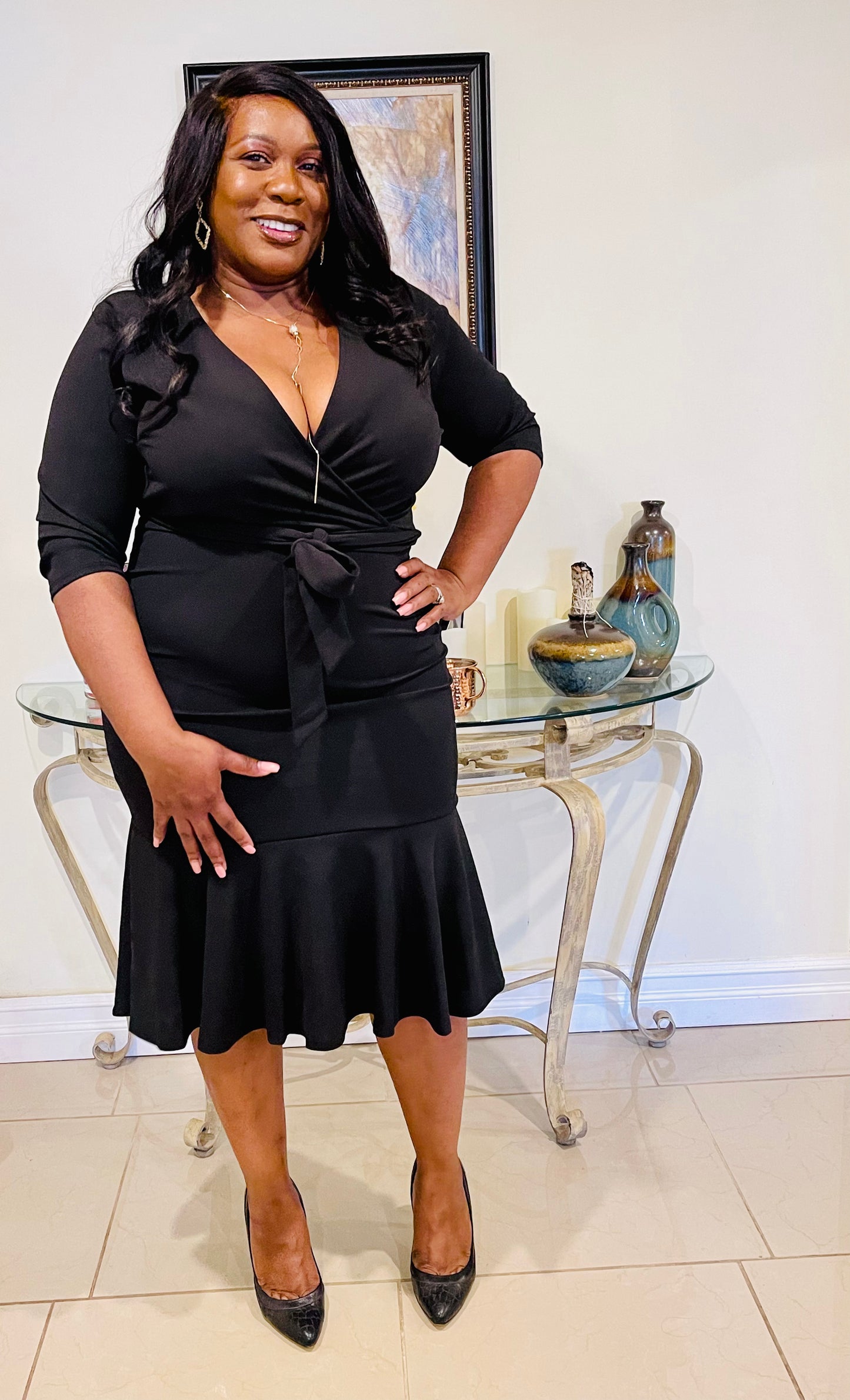 Astelle V Neck Ruffle Dress