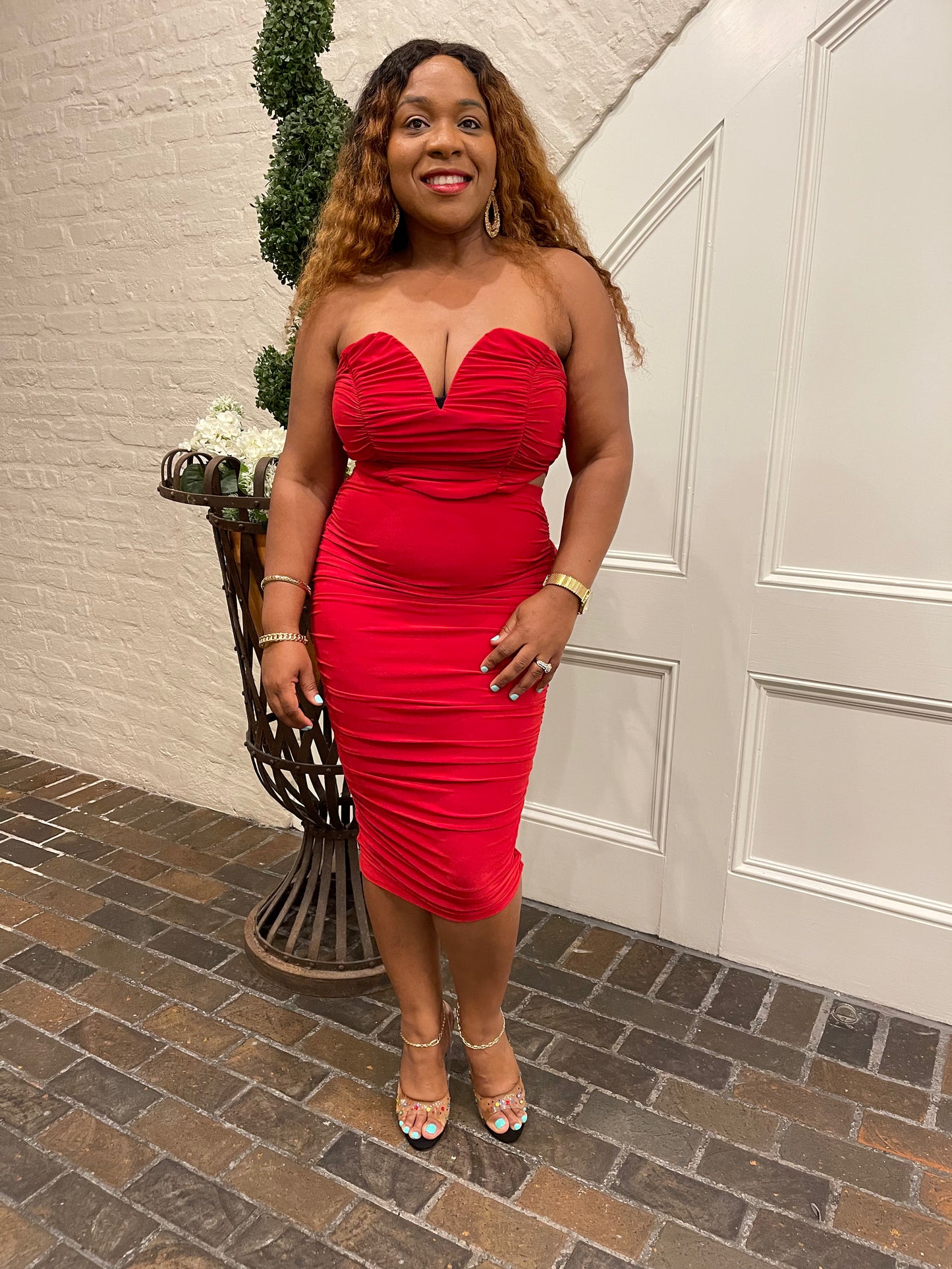 Latona Sweetheart Strapless Ruched Crop Top Skirt Set