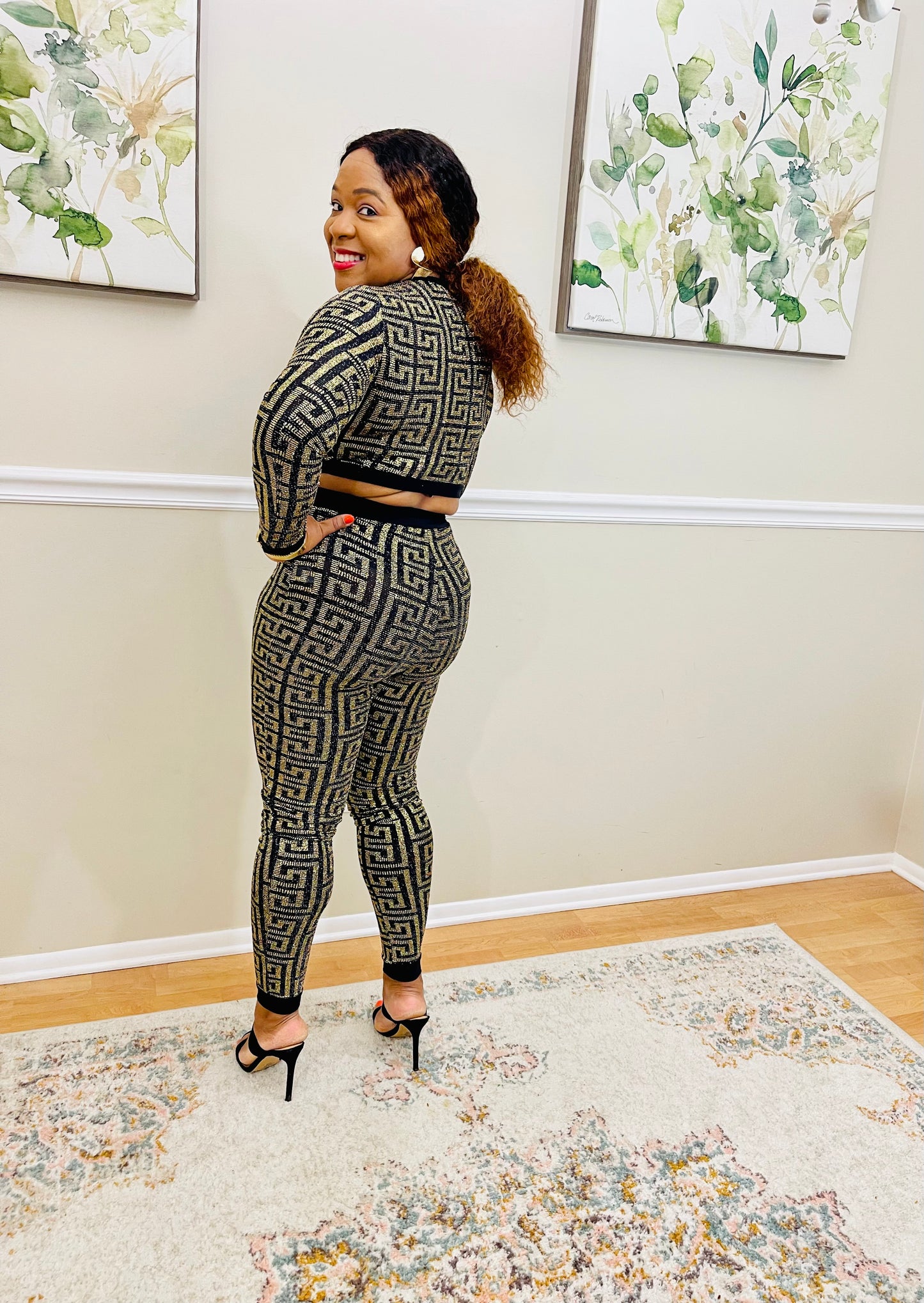 Harmony Gold Round Neck Cropped & Leggings Set