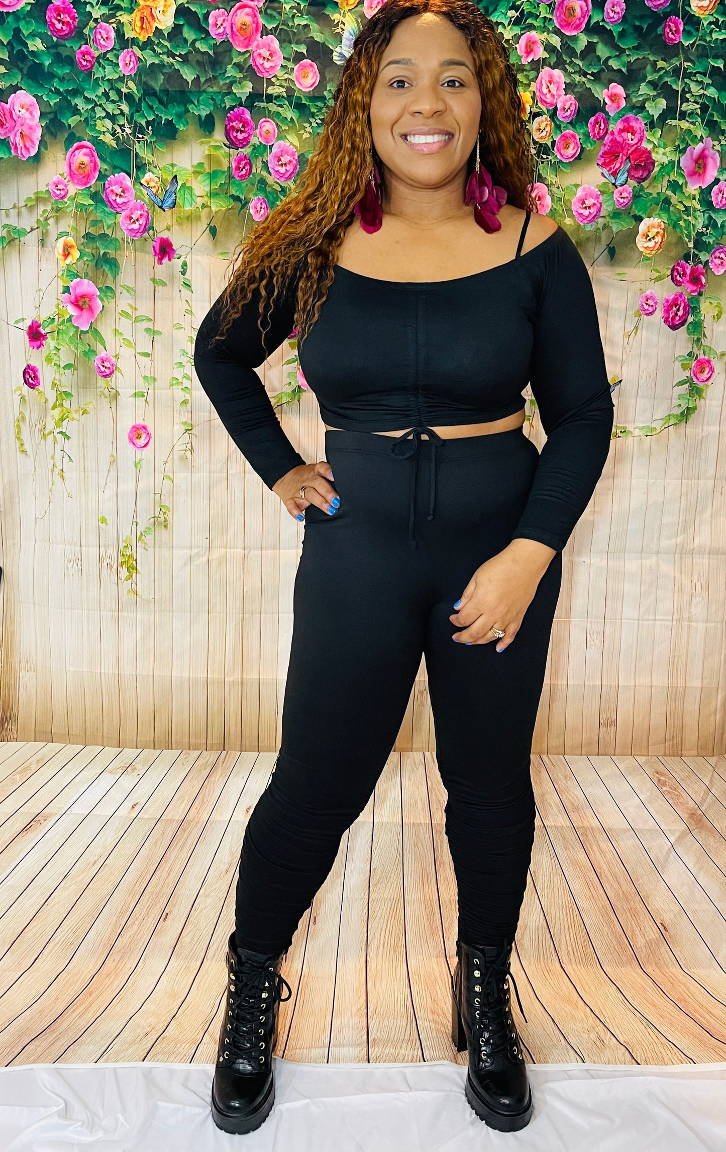Dayna Off The Shoulder Black Pant Set