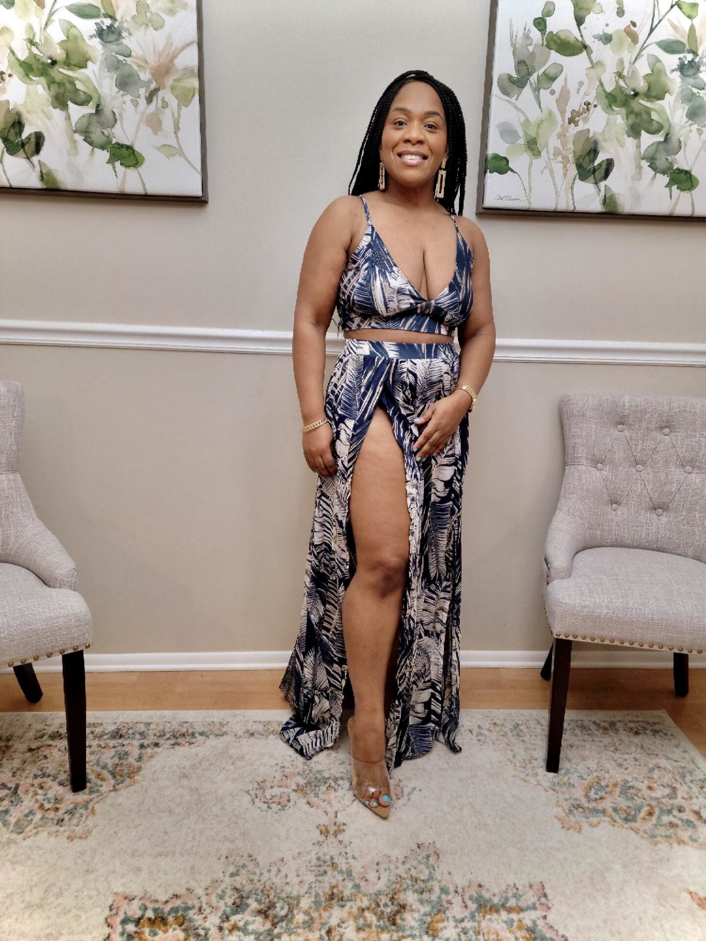Nannie Plunging Crop Top Skirt Set