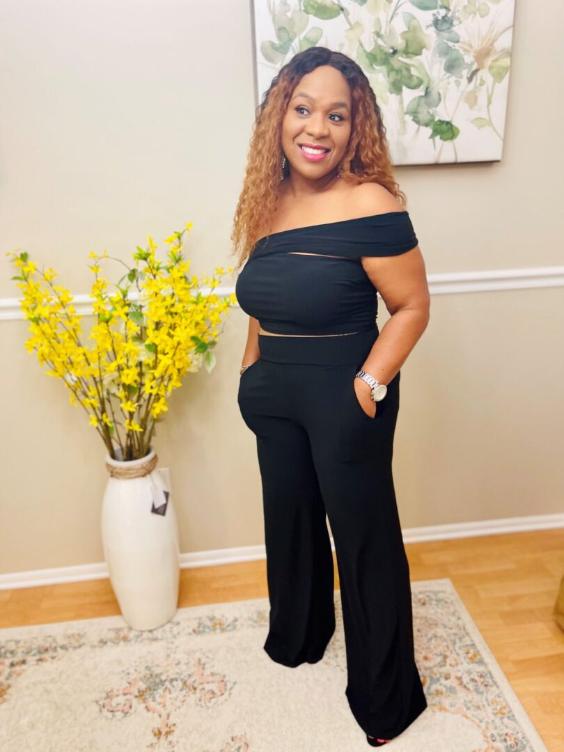 Rhegine Off Shoulder Crop Top Pant Set