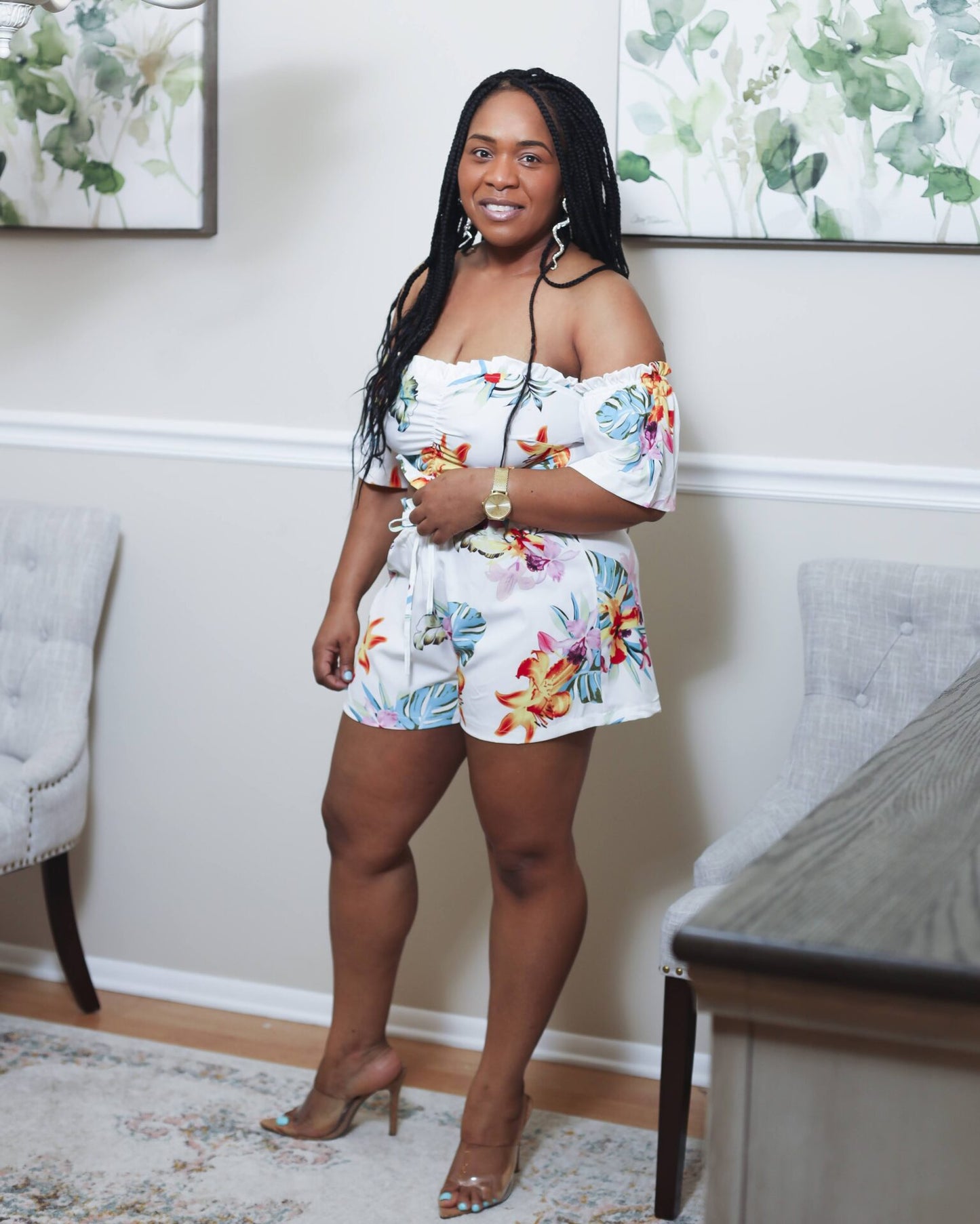 Rosemary Off Shoulder Short Pant Set