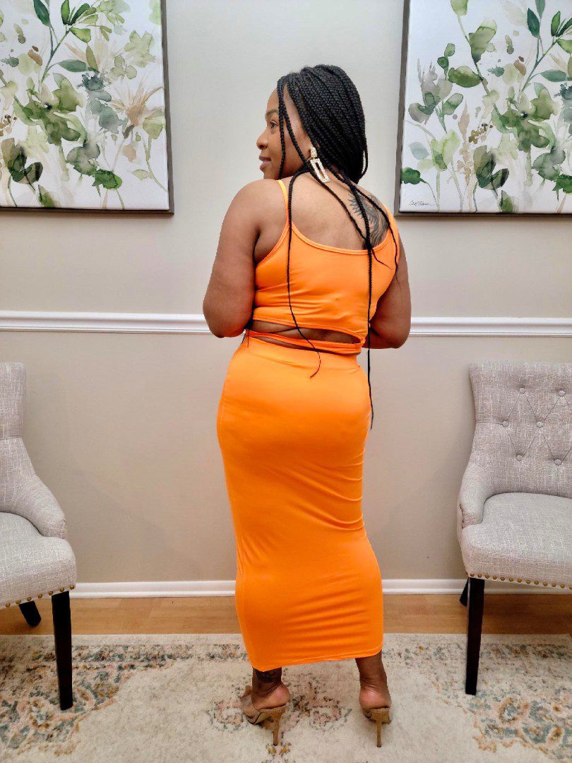 Syn Orange Cut Out Crop Top Skirt Set