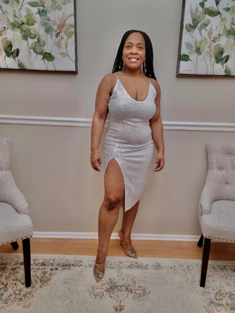 Adore Sequined Sleeveless Side Slit Dress