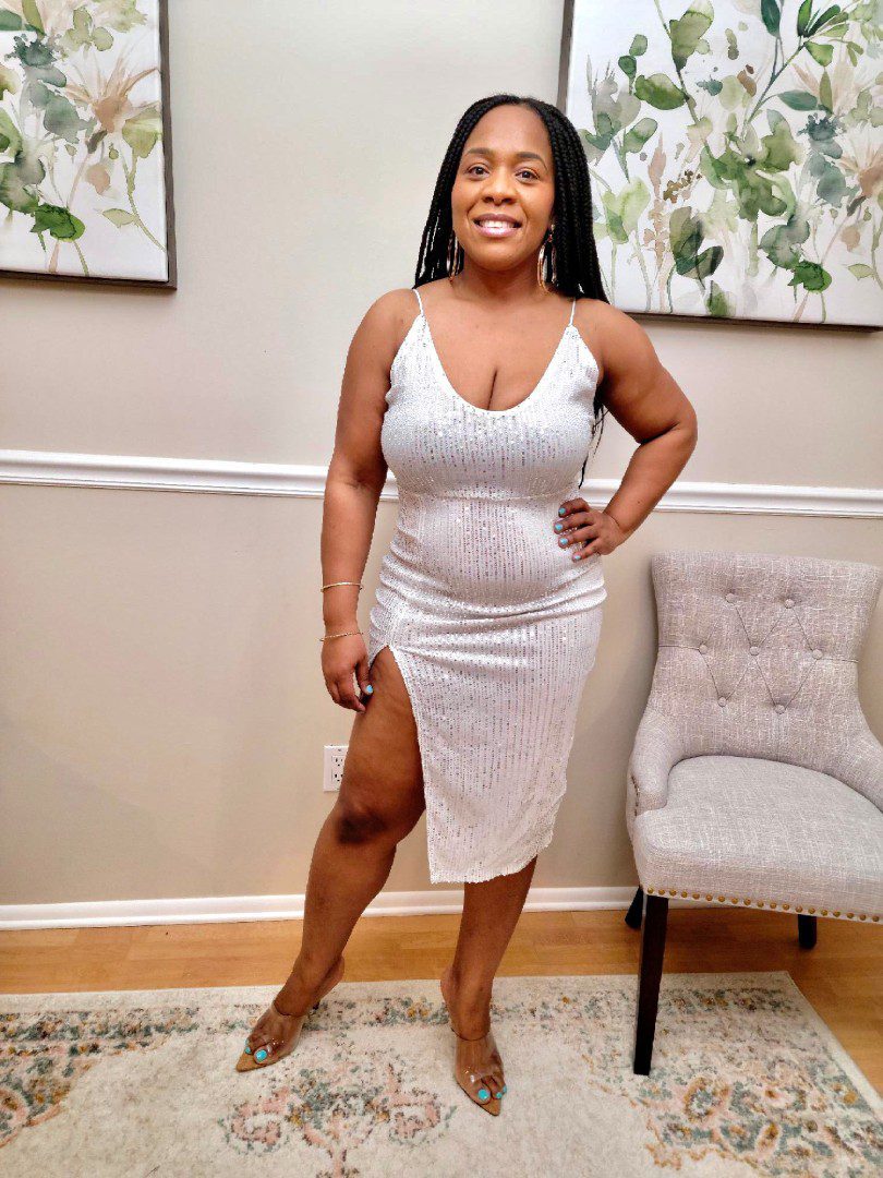 Adore Sequined Sleeveless Side Slit Dress