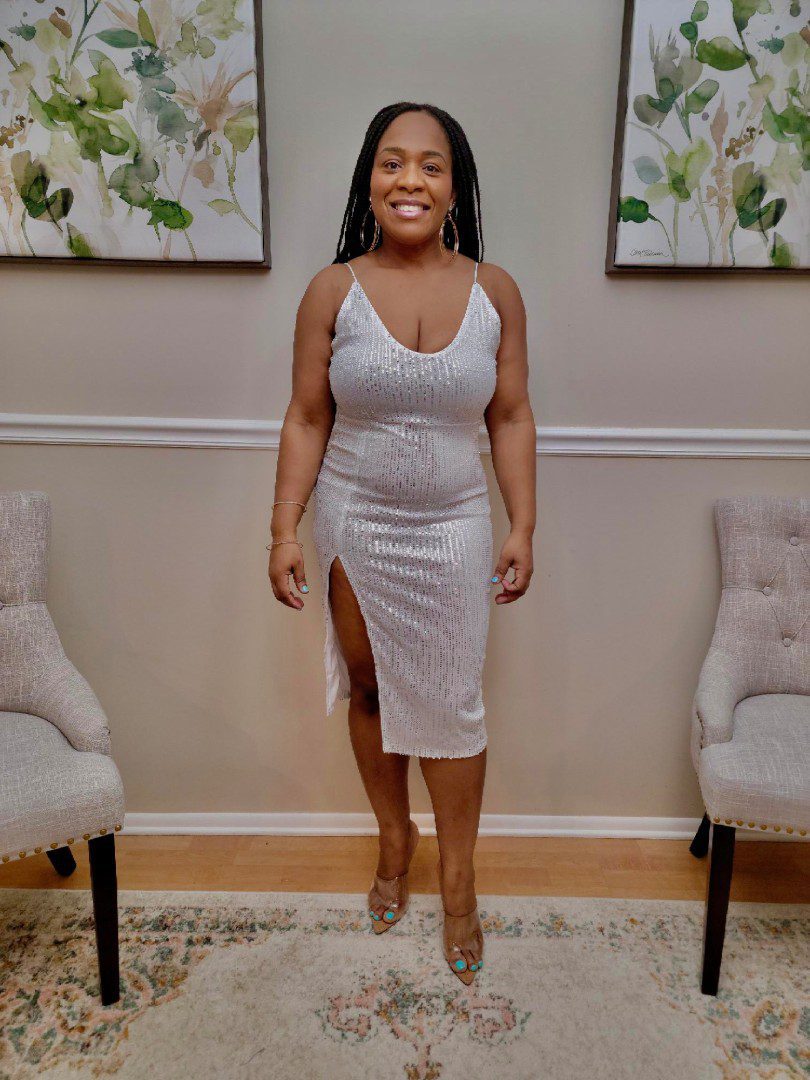 Adore Sequined Sleeveless Side Slit Dress