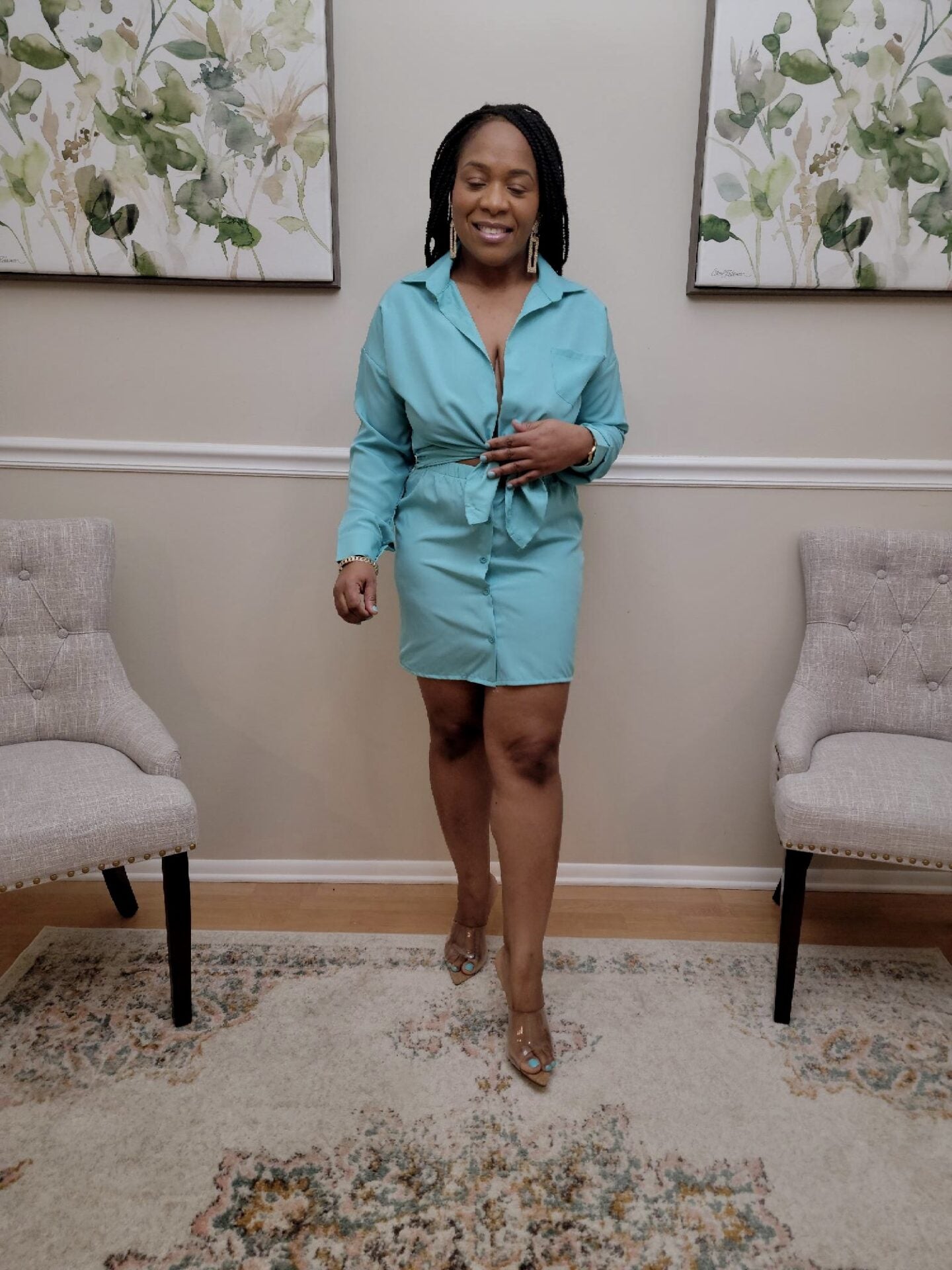 Felina Green Collared Top Skirt Set