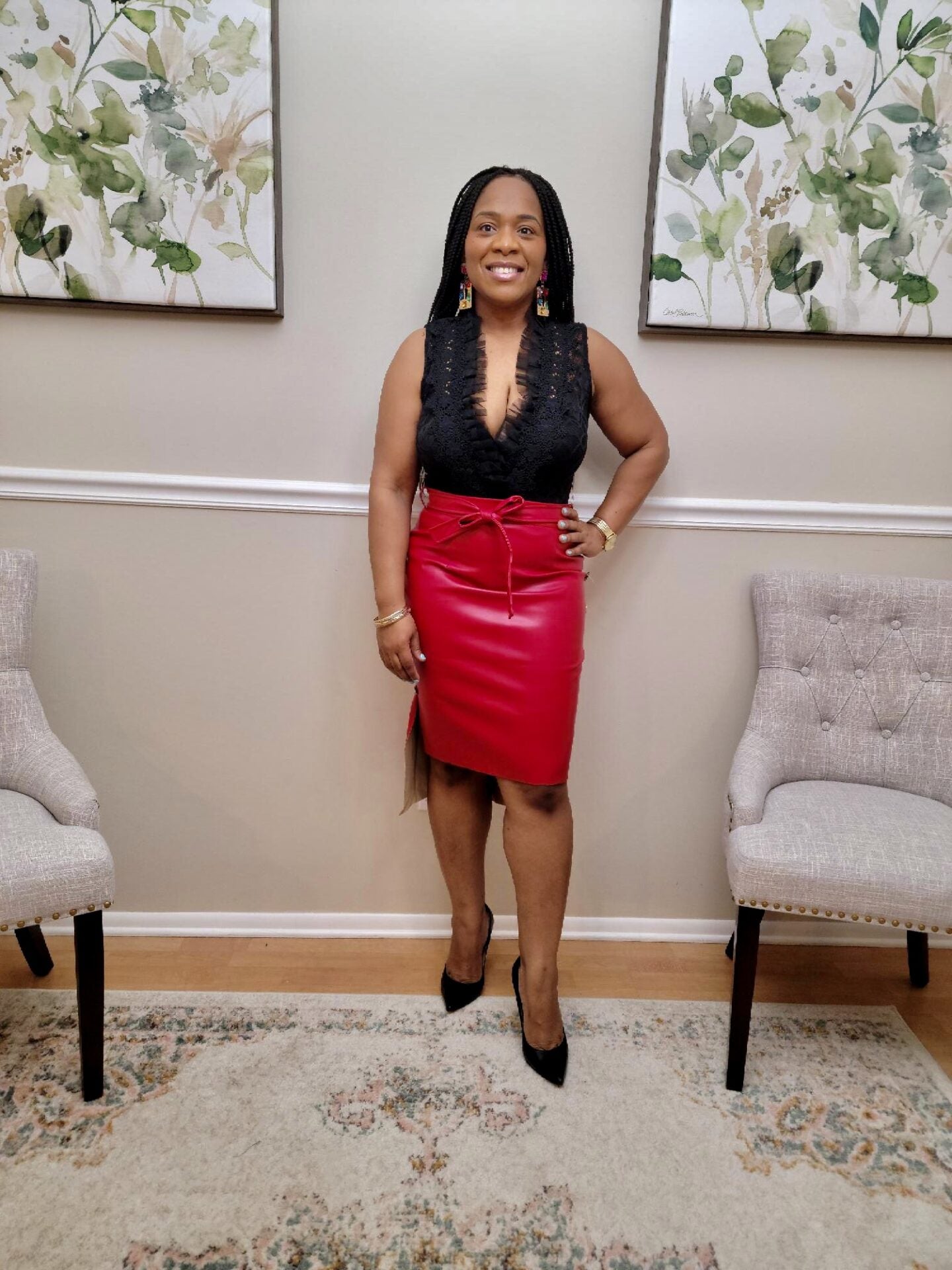 Lizzie PU Leather Slit Tied Ruched Buttoned Skirt