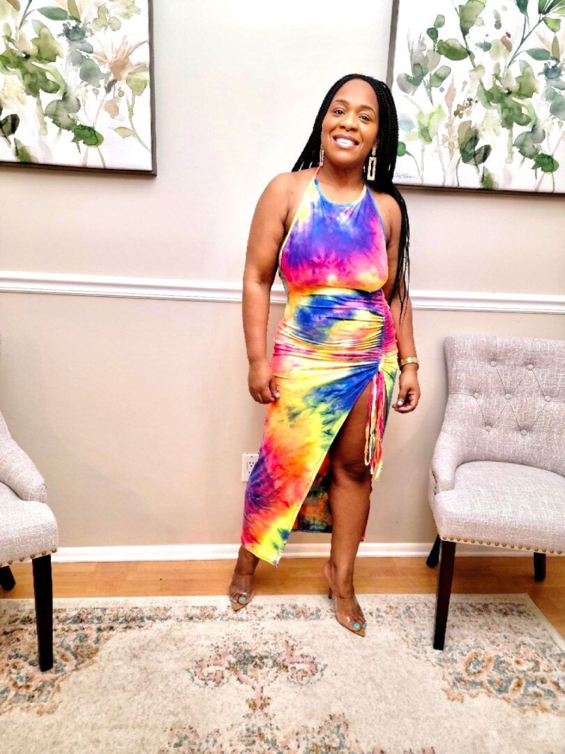 Sanvi Neon Fuchsia Long Tye Dye Halter Dress
