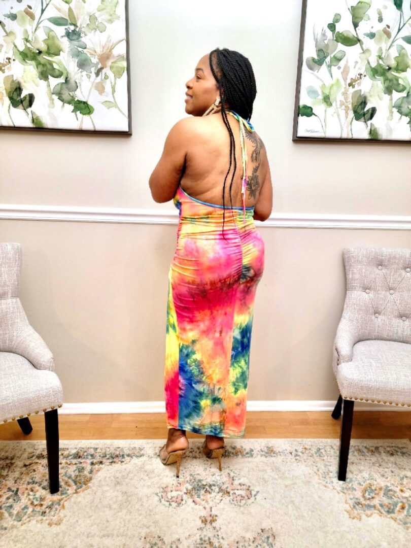 Sanvi Neon Fuchsia Long Tye Dye Halter Dress