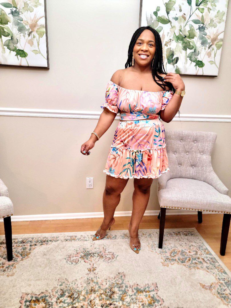 Shawne Off Shoulder Crop Top Skirt Set
